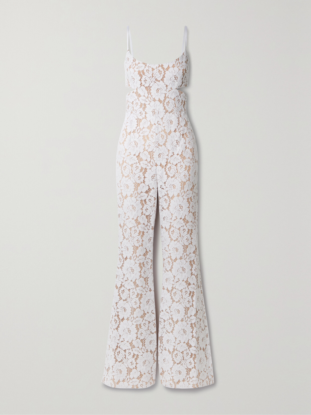 Shop Michael Kors Cutout Satin-trimmed Cotton-blend Corded Lace Jumpsuit In White