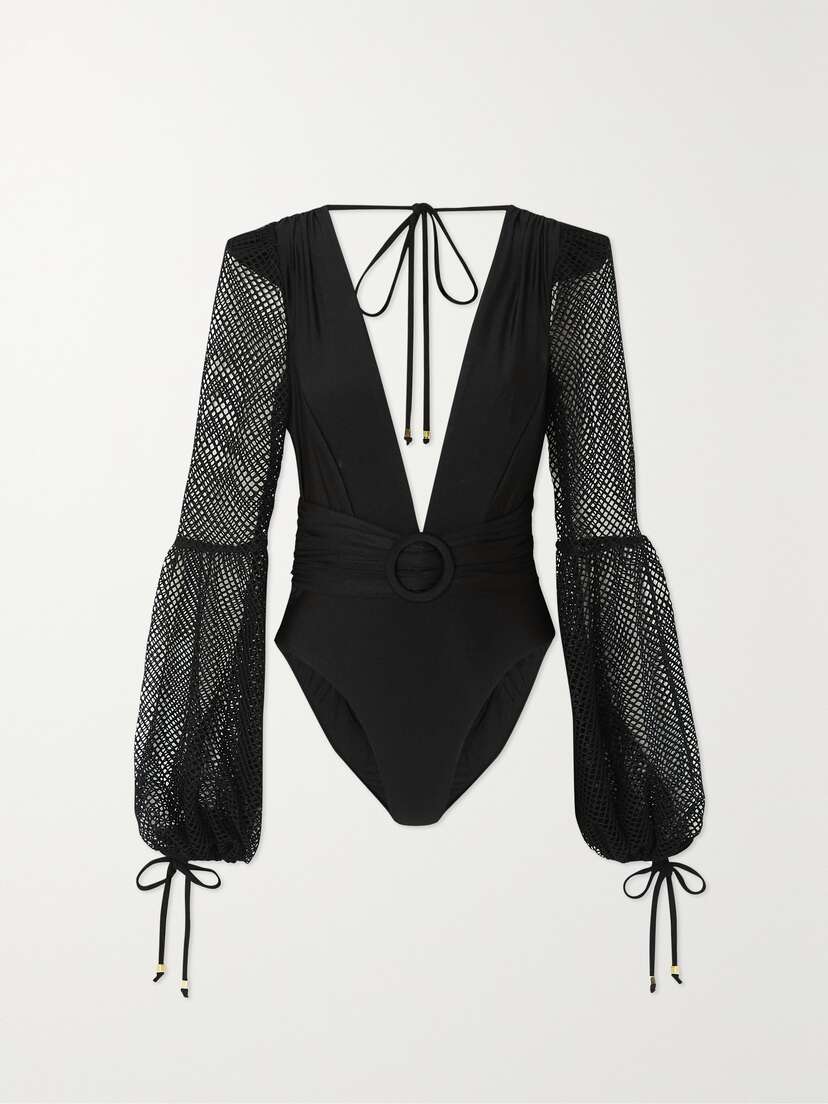 PatBo Belted Mesh-trimmed Swimsuit - x large