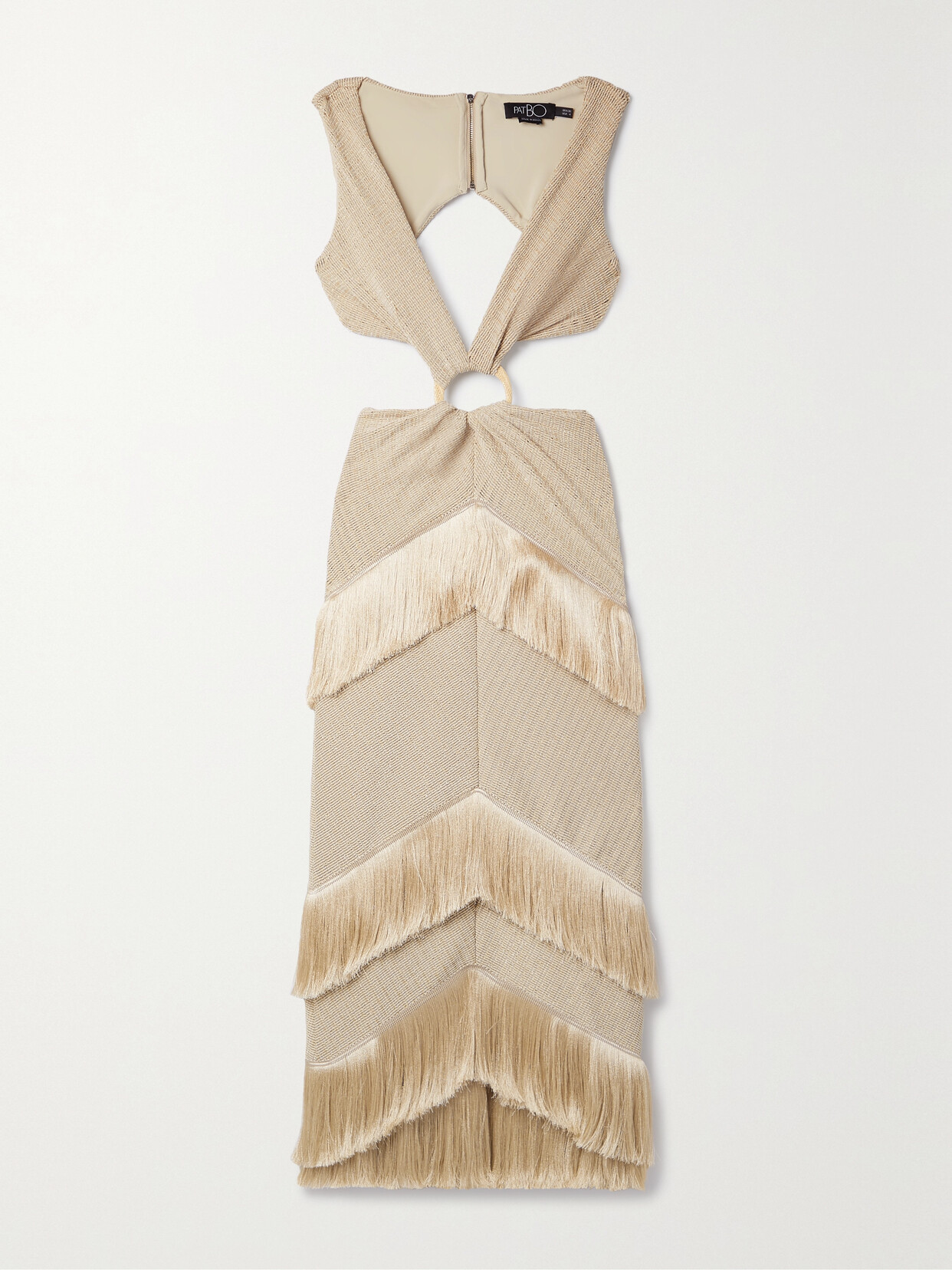 PatBO - Cutout Fringed Metallic Knitted Midi Dress - Neutrals