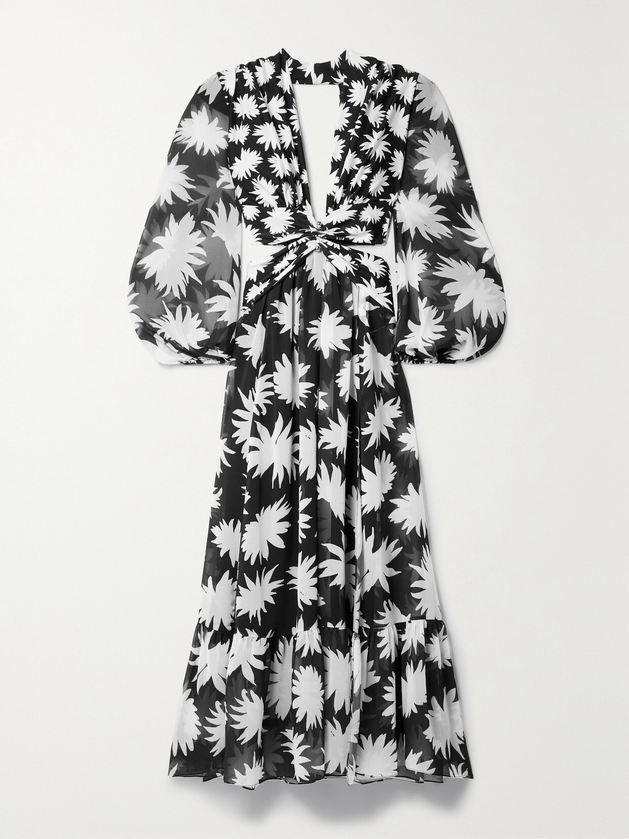 Patbo Dahlia Cutout Printed Jersey And Chiffon Maxi Dress In Black