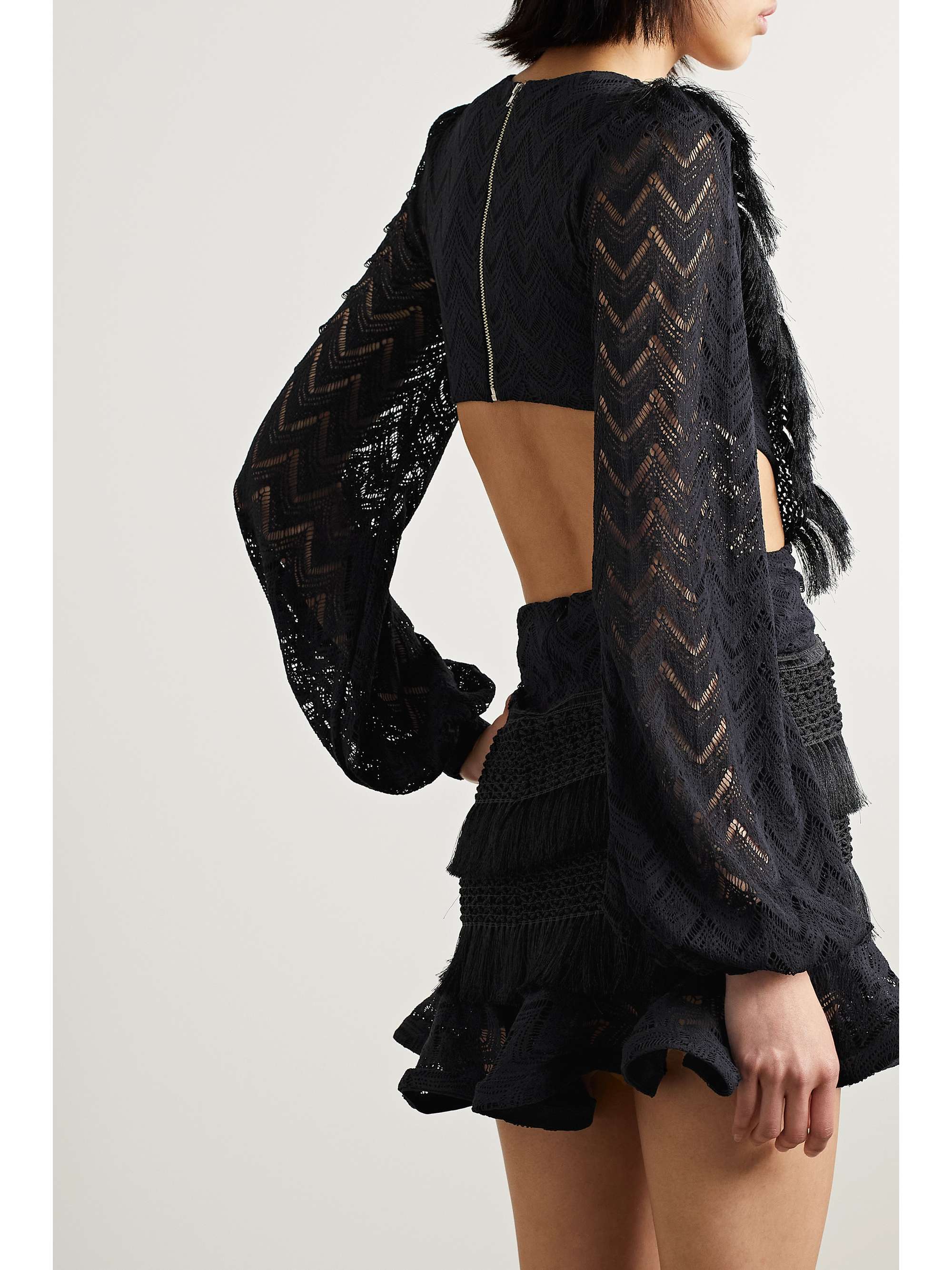 PATBO Fringed cutout crochetknit mini dress NETAPORTER