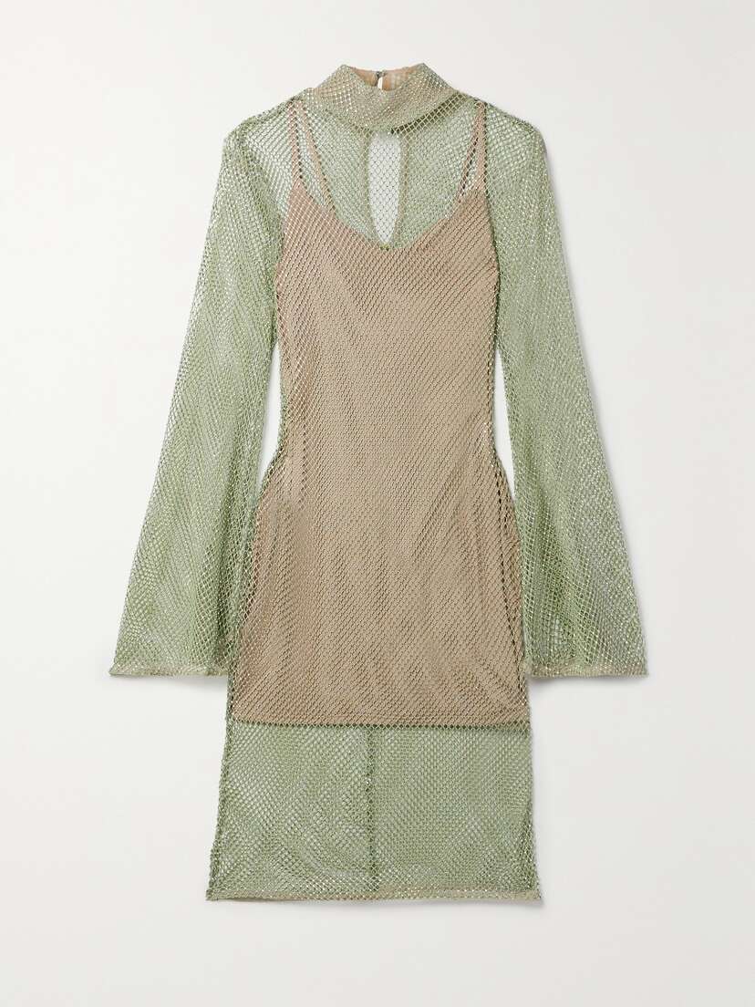 PatBo Crystal-embellished Stretch-mesh Mini Dress