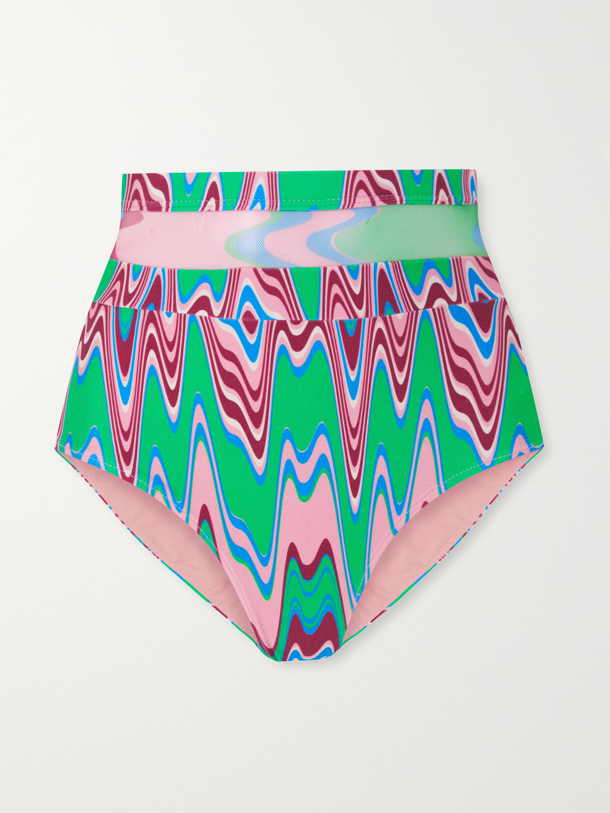 PatBO - Mesh-trimmed Printed Bikini Bottoms - Green