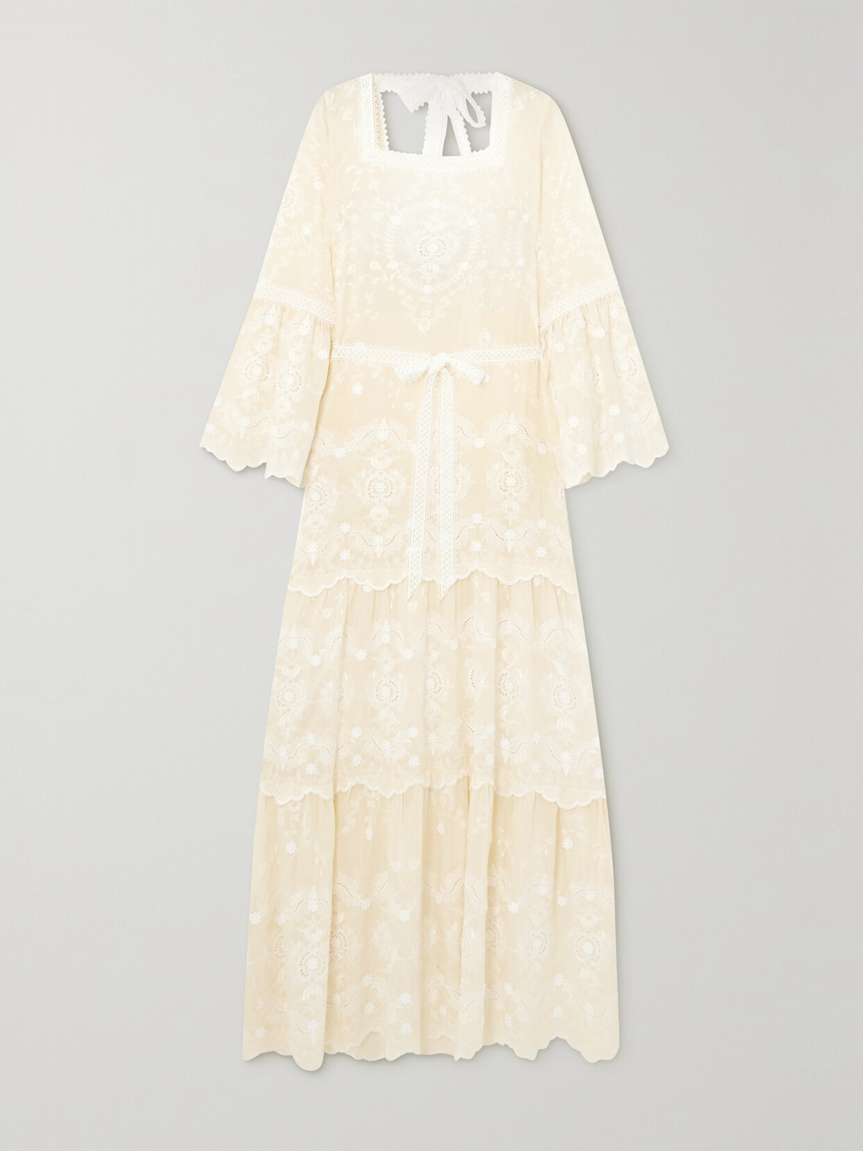 Miguelina Charlize Appliquéd Embroidered Broderie Anglaise Cotton And Silk-blend Maxi Dress In Cream