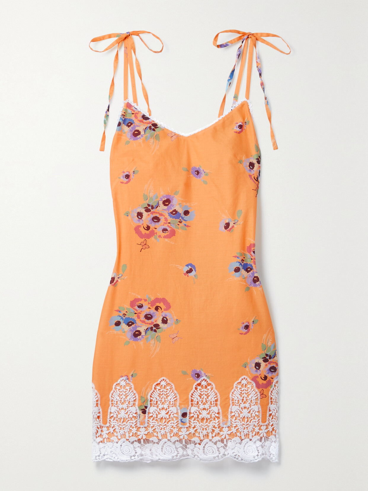 Miguelina Bambi Guipure Lace-trimmed Floral-print Cotton-voile Mini Dress In Yellow