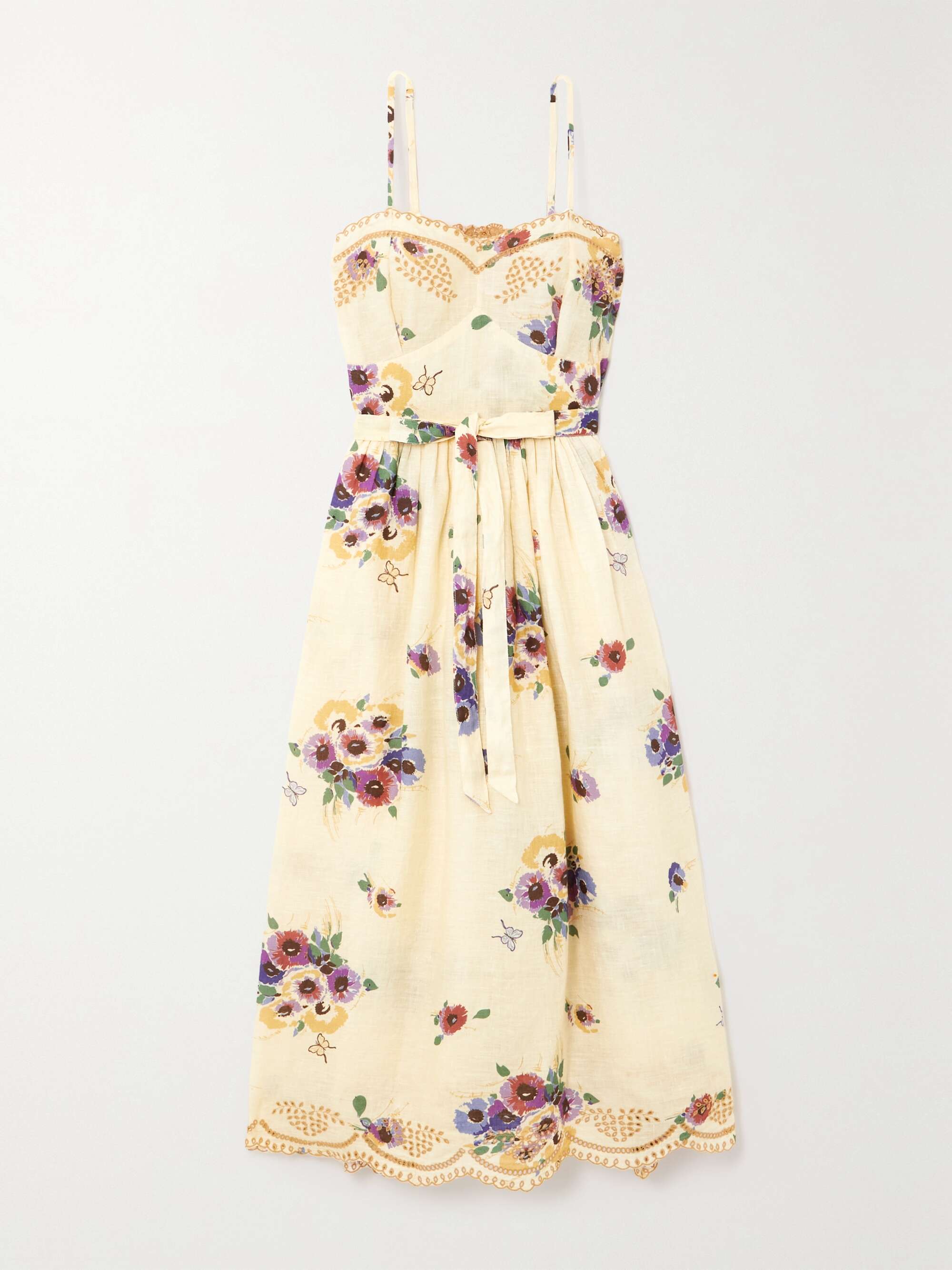 MIGUELINA Betina belted printed broderie anglaise linen midi dress ...