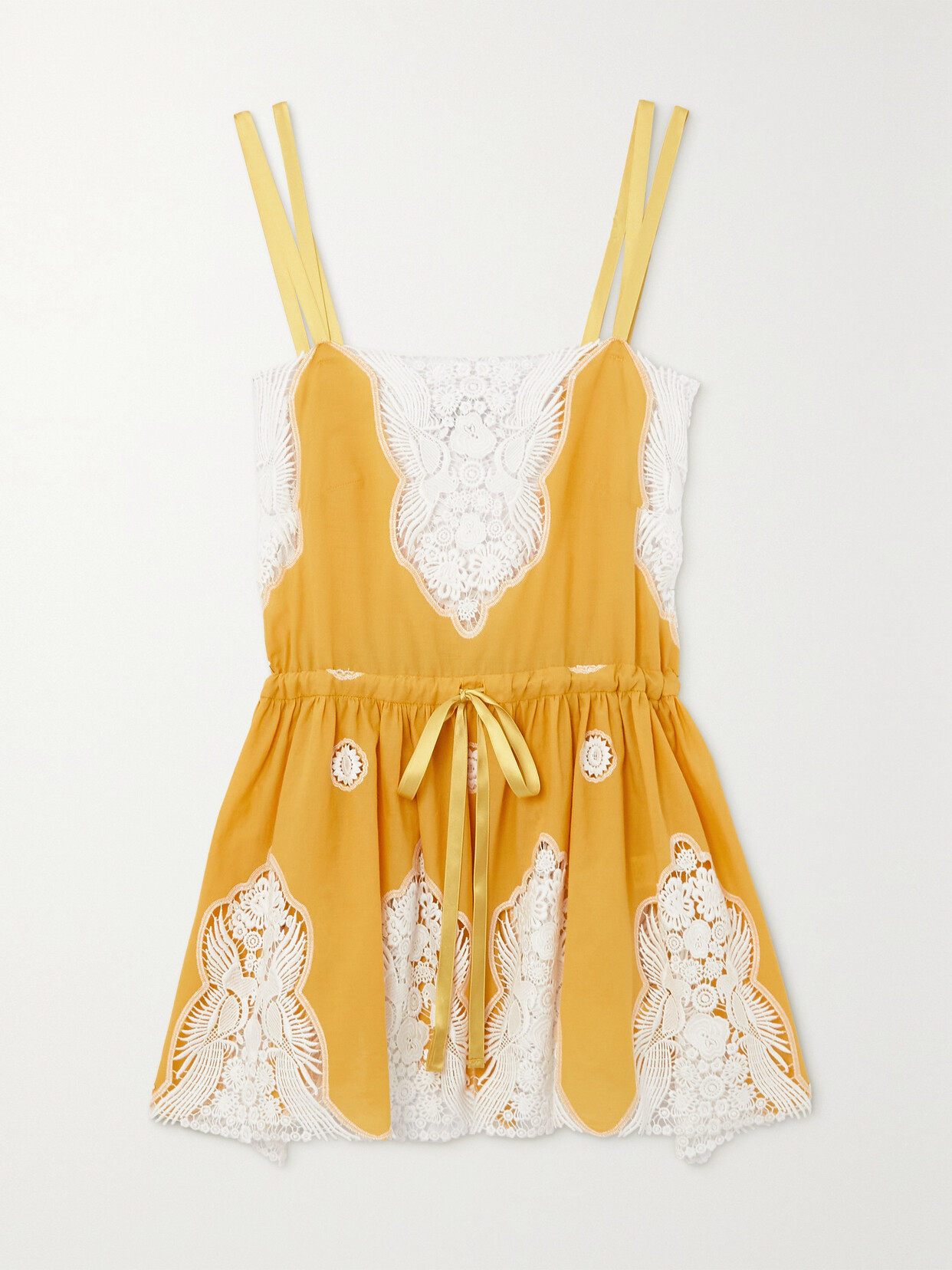 Miguelina Brielle Crochet-trimmed Cotton Mini Dress In Yellow