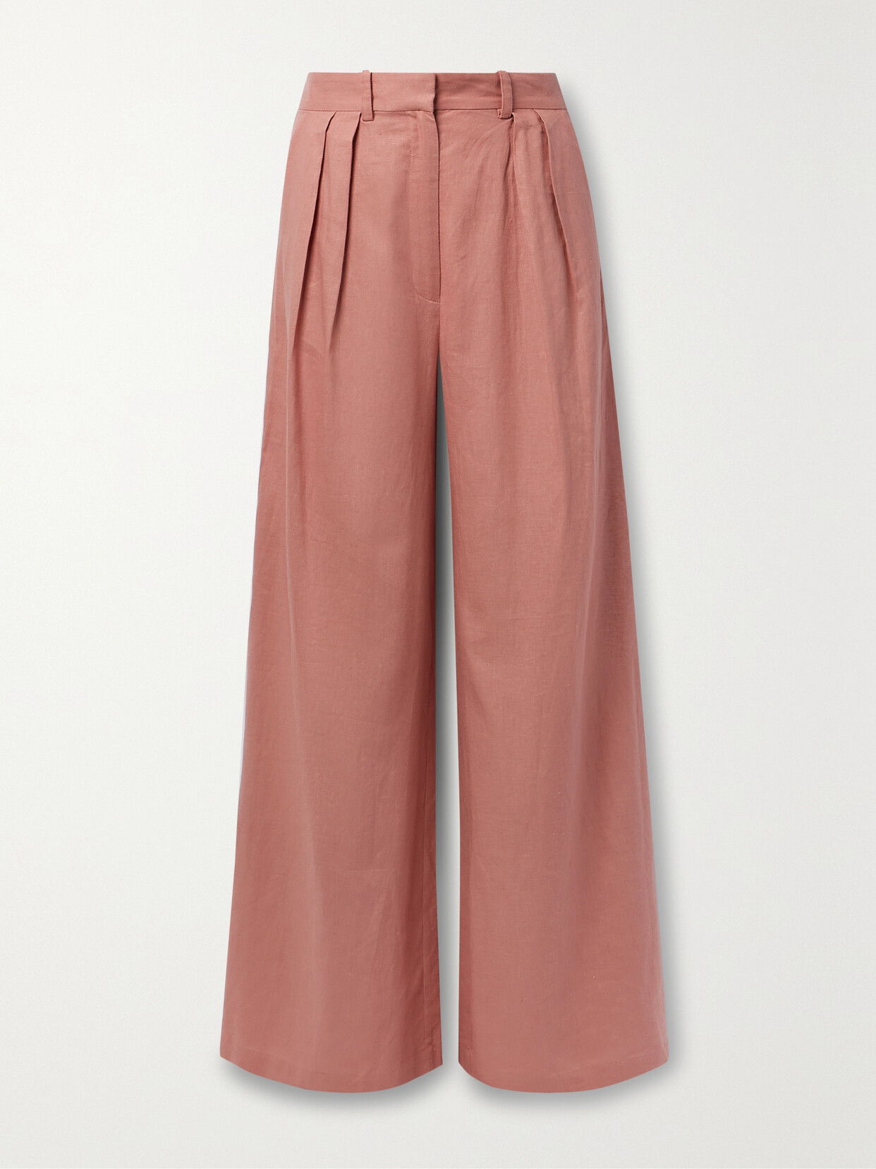 Miguelina River Pleated Linen And Cotton-blend Wide-leg Pants In Pink