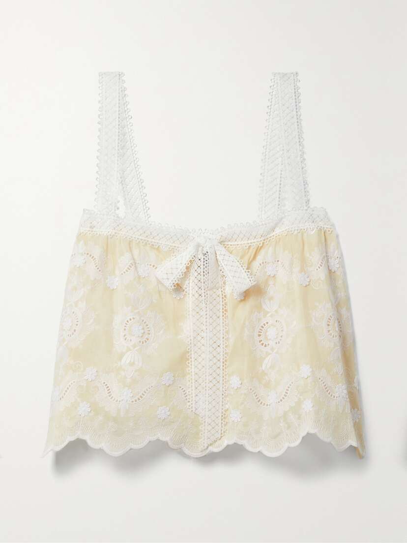 Miguelina Kaila Crochet-trimmed Broderie Anglaise Voile Tank