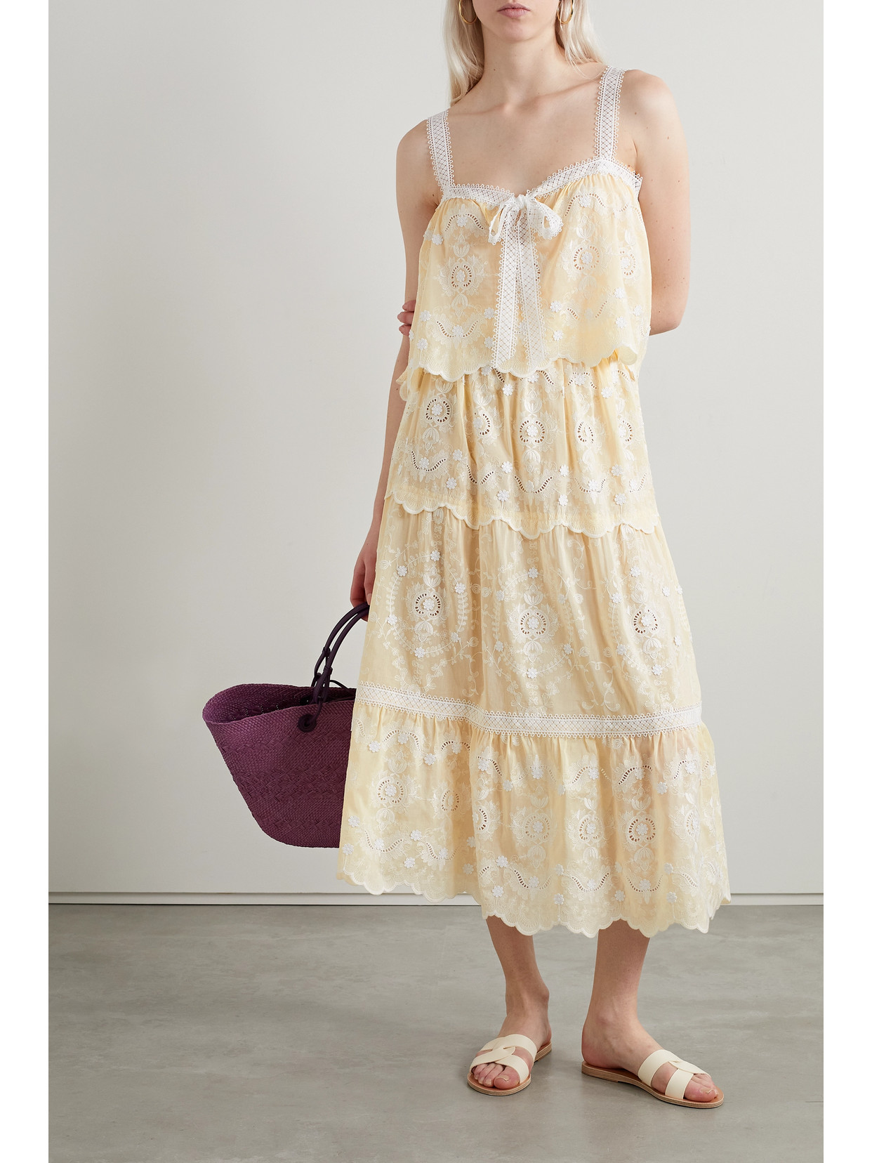 Miguelina Kaila Crochet-trimmed Broderie Anglaise Voile Tank In Cream