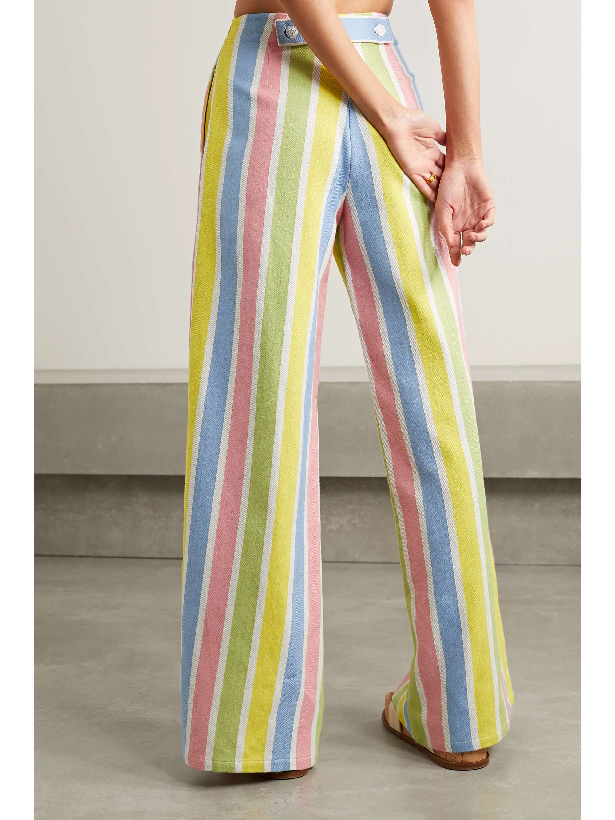 MIGUELINA Serafina striped herringbone cotton and linen-blend wide-leg pants