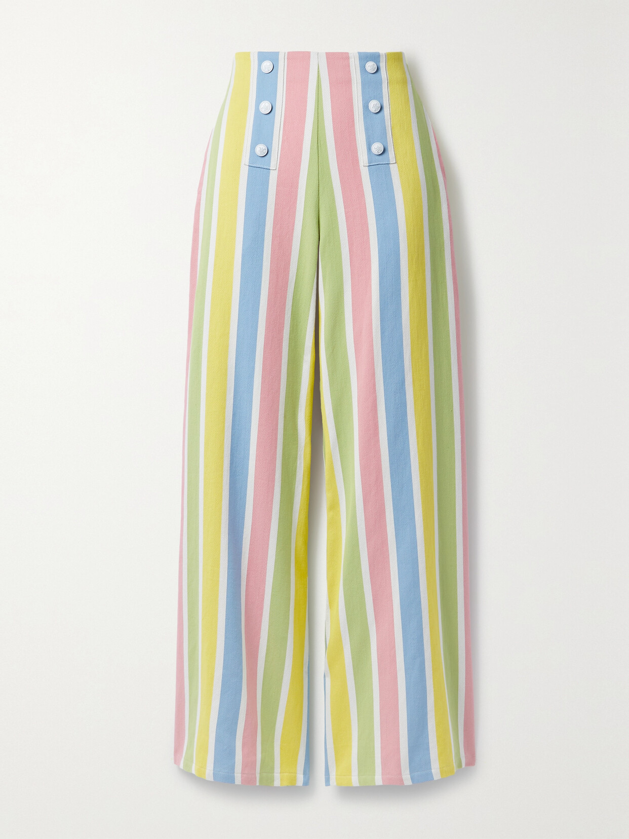 Miguelina Serafina Striped Herringbone Cotton And Linen-blend Wide-leg Pants In Yellow