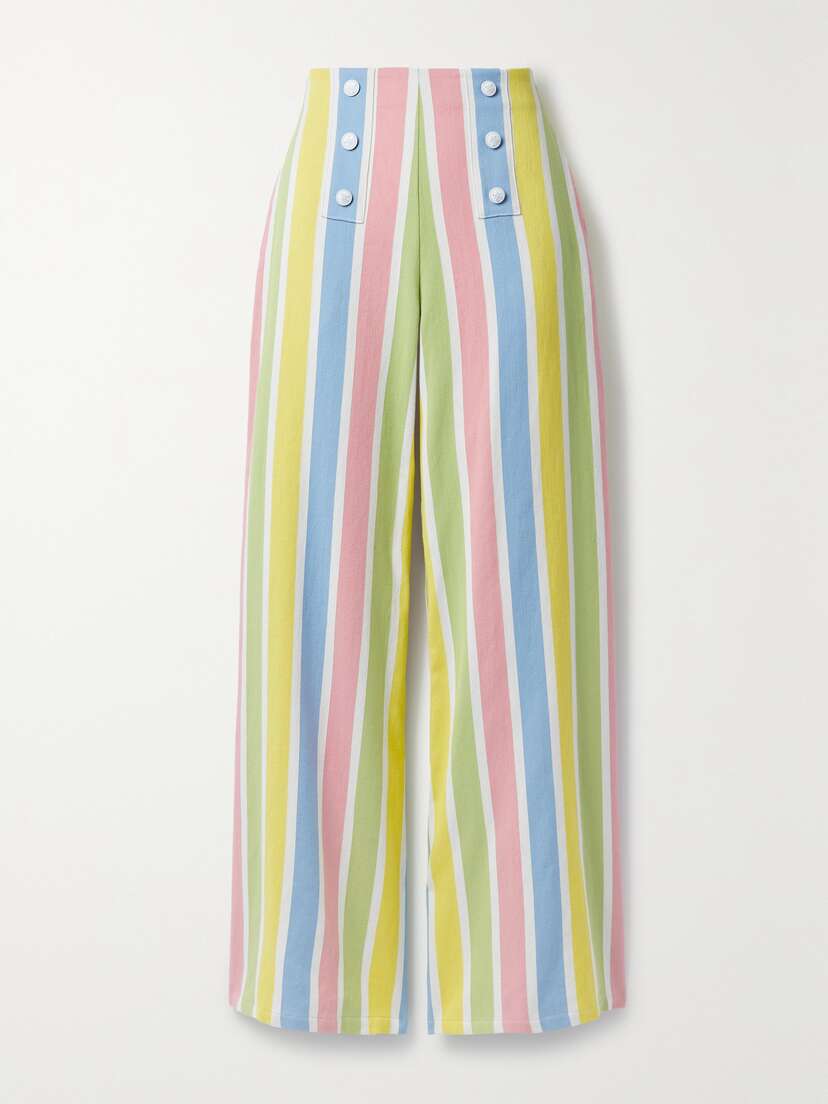 Miguelina Serafina Striped Herringbone Cotton And Linen-blend Wide-leg Pants