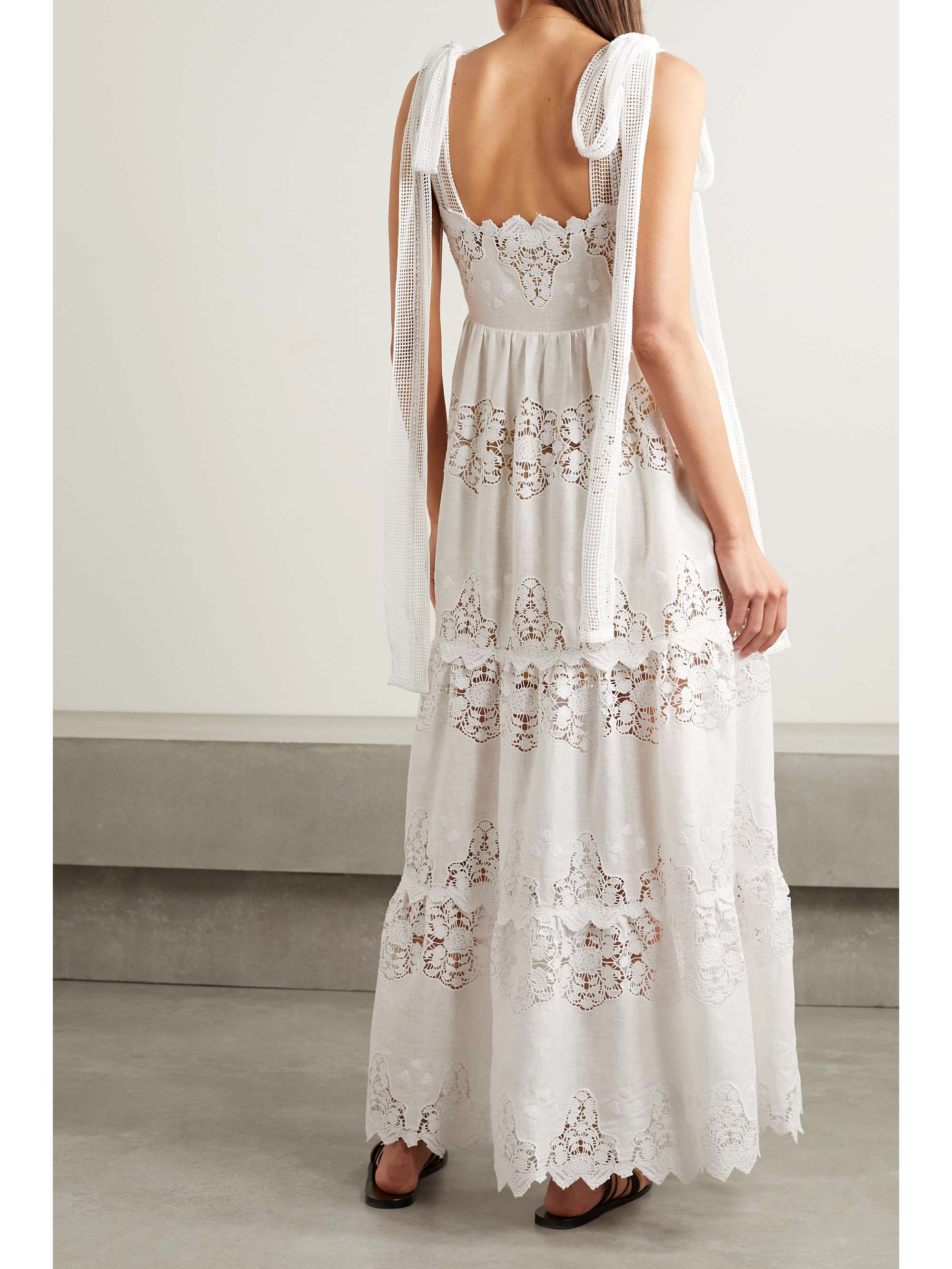 MIGUELINA Juniper tiered linen and guipure lace maxi dress NETAPORTER