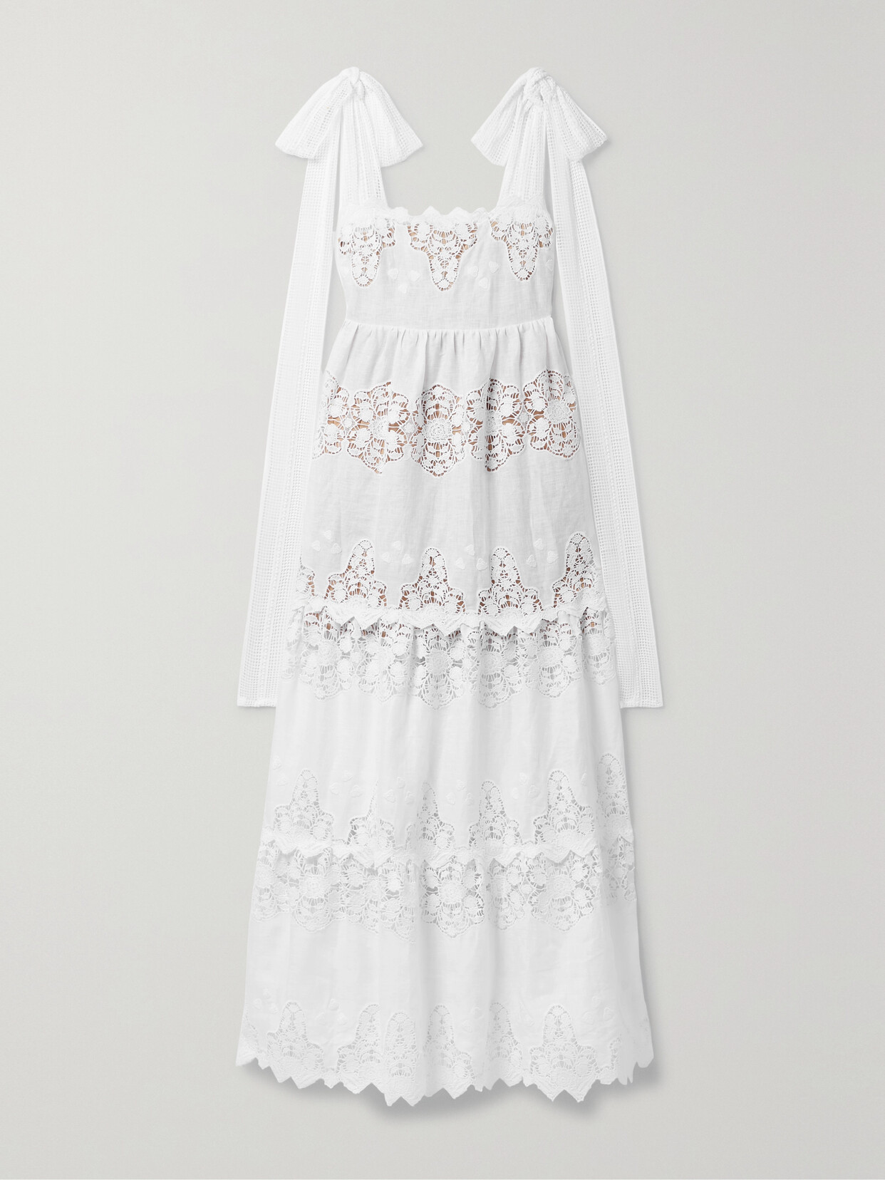 Miguelina Juniper Tiered Linen And Guipure Lace Maxi Dress In White