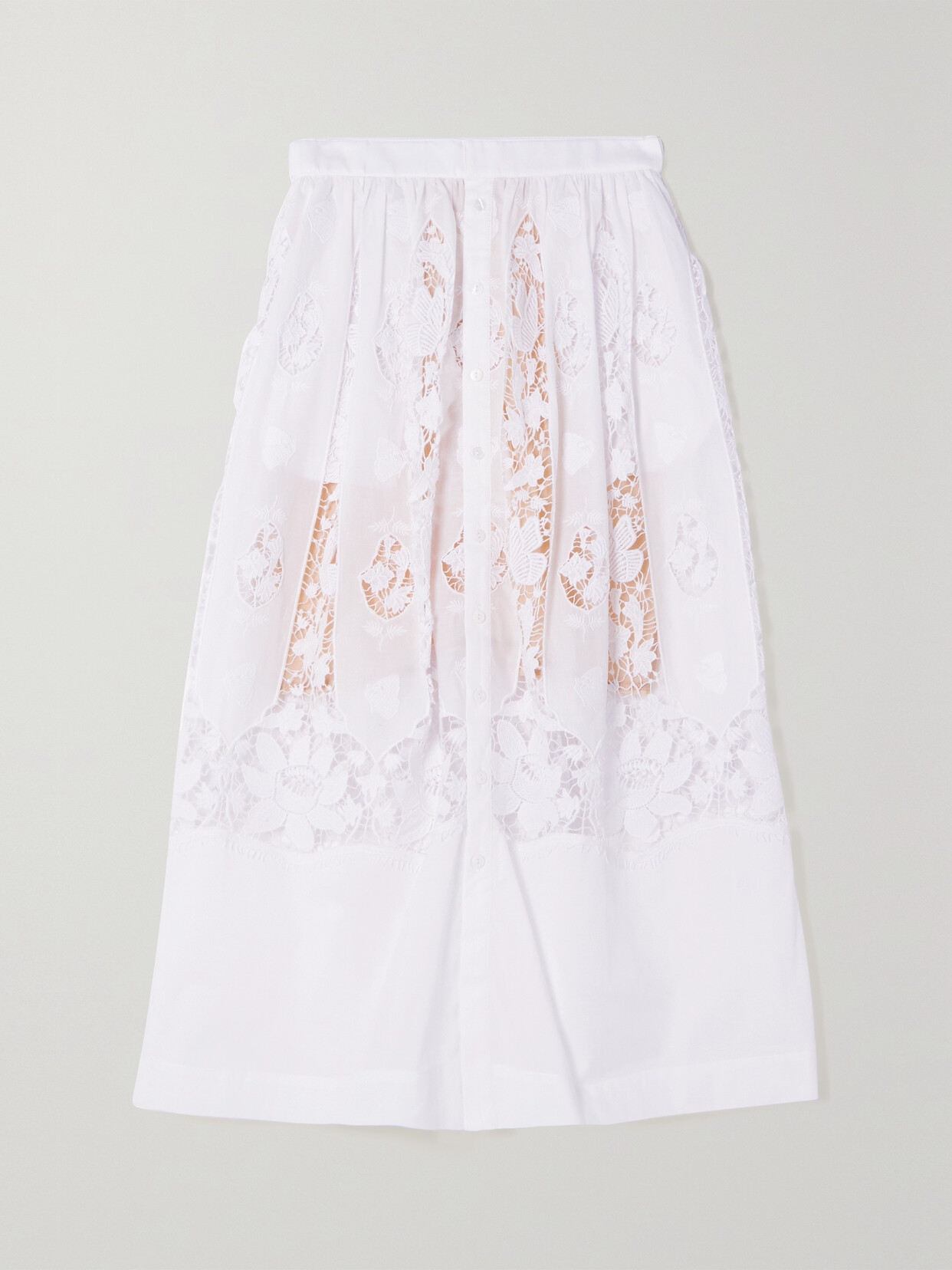 Miguelina Reagan Embroidered Cotton Midi Skirt In White