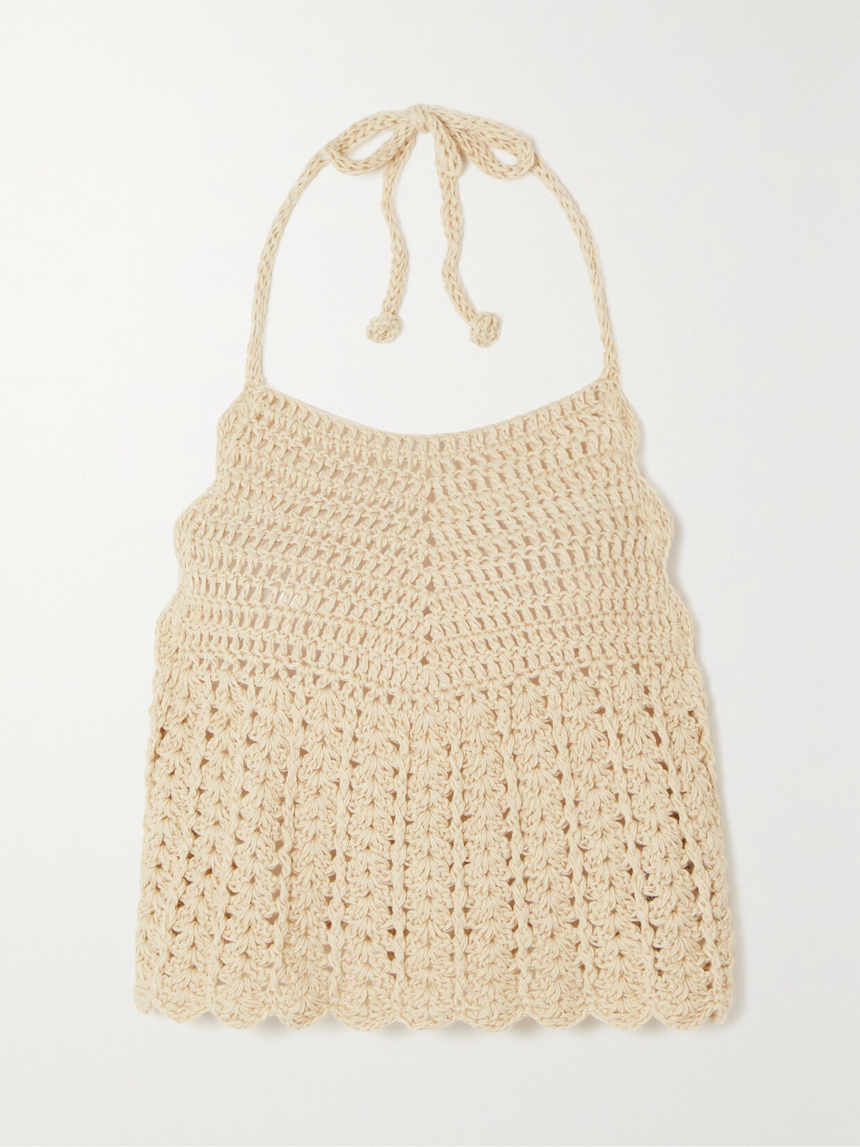 Miguelina + Net Sustain Malen Scalloped Cropped Pima Cotton Halterneck Top In Neutrals