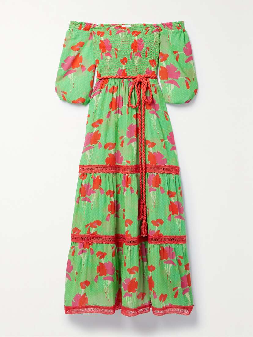 Miguelina Mabelle Crochet-trimmed Shirred Printed Cotton-voile Maxi Dress