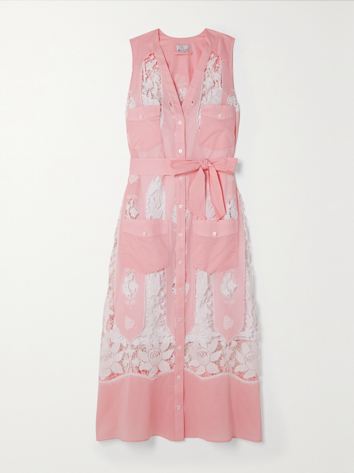 Miguelina - Alexia Embroidered Paneled Cotton Midi Shirt Dress - Pink