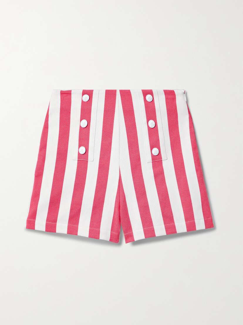 Miguelina + Net Sustain Ariella Striped Organic Cotton-twill Shorts