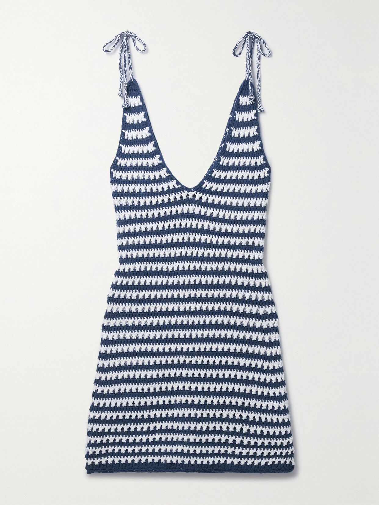 Miguelina Lenka Striped Crocheted Pima Cotton Mini Dress In Blue