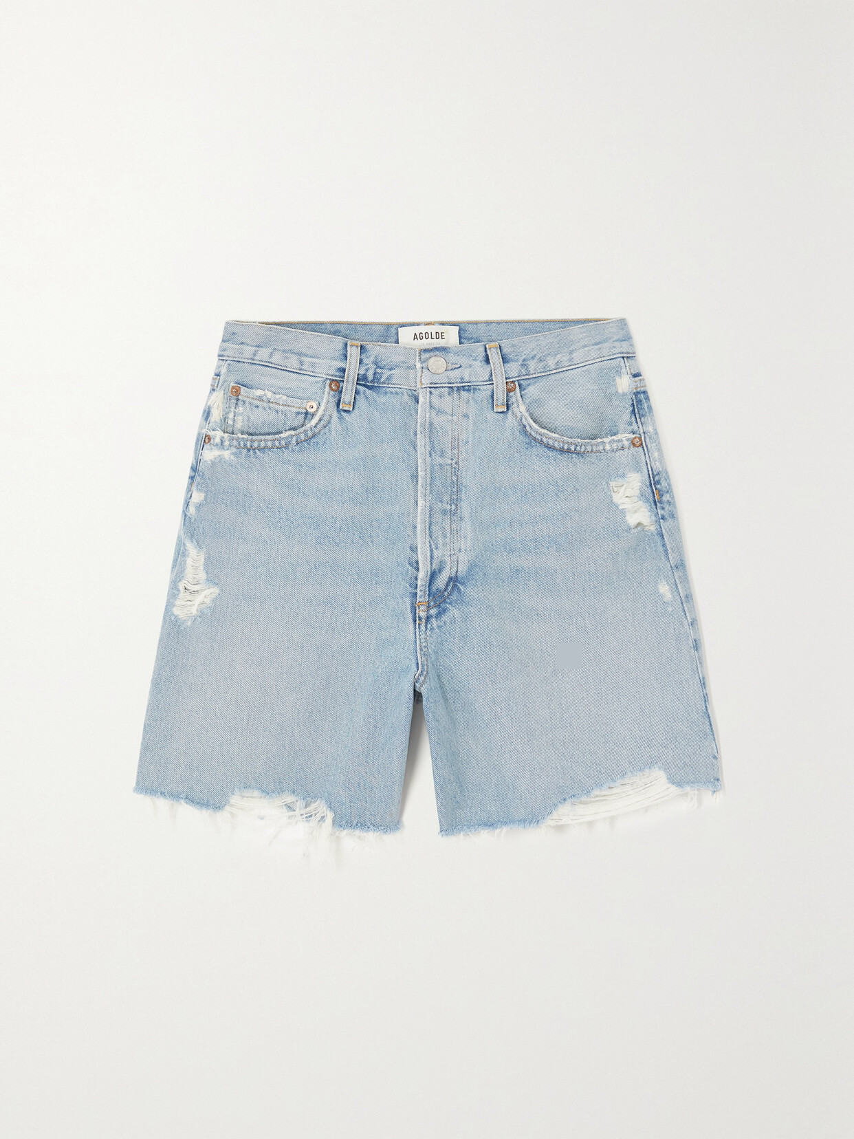 Washed organic denim shorts in dark blue and ivory