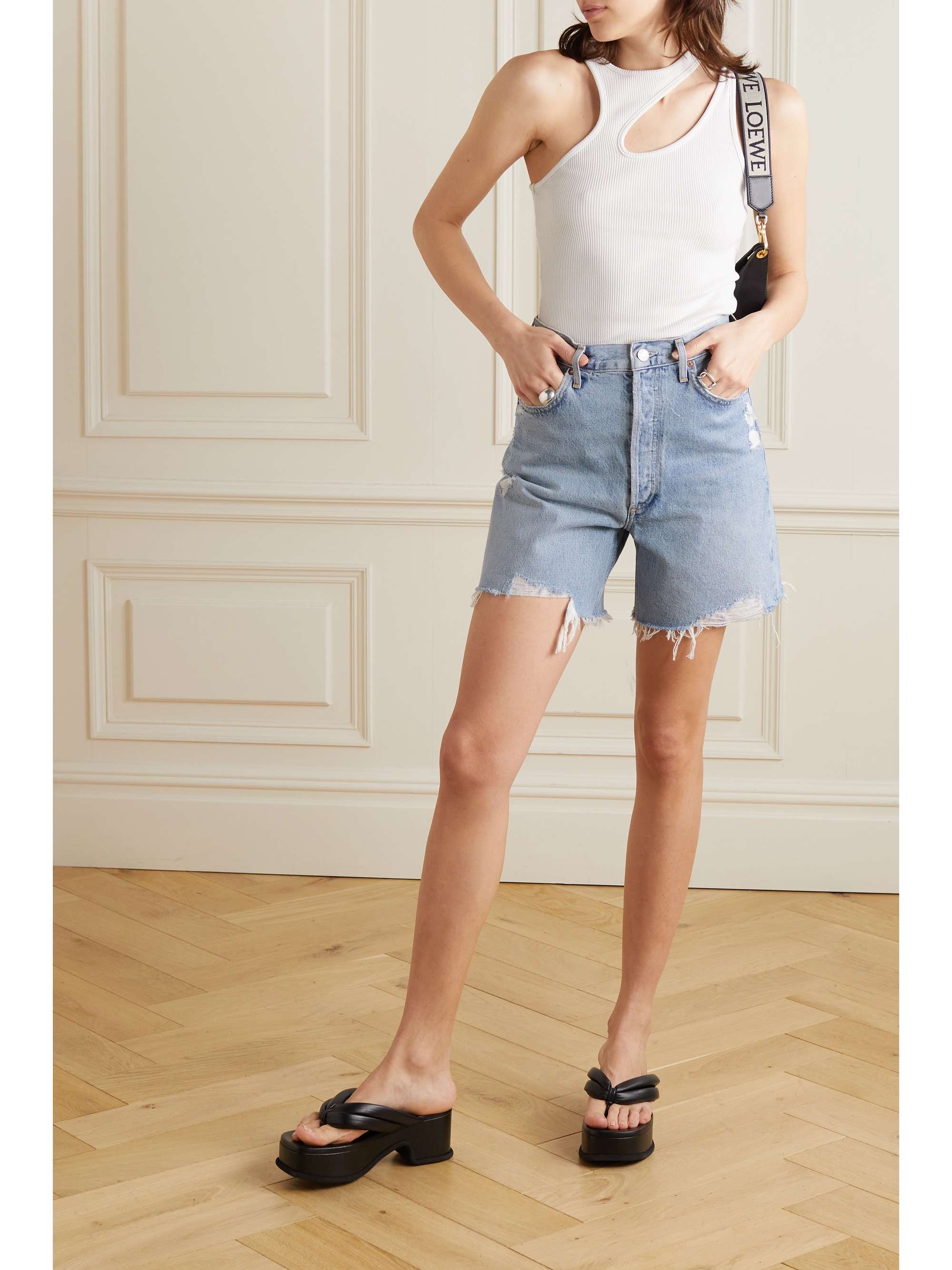 AGOLDE + NET SUSTAIN Stella distressed organic denim shorts