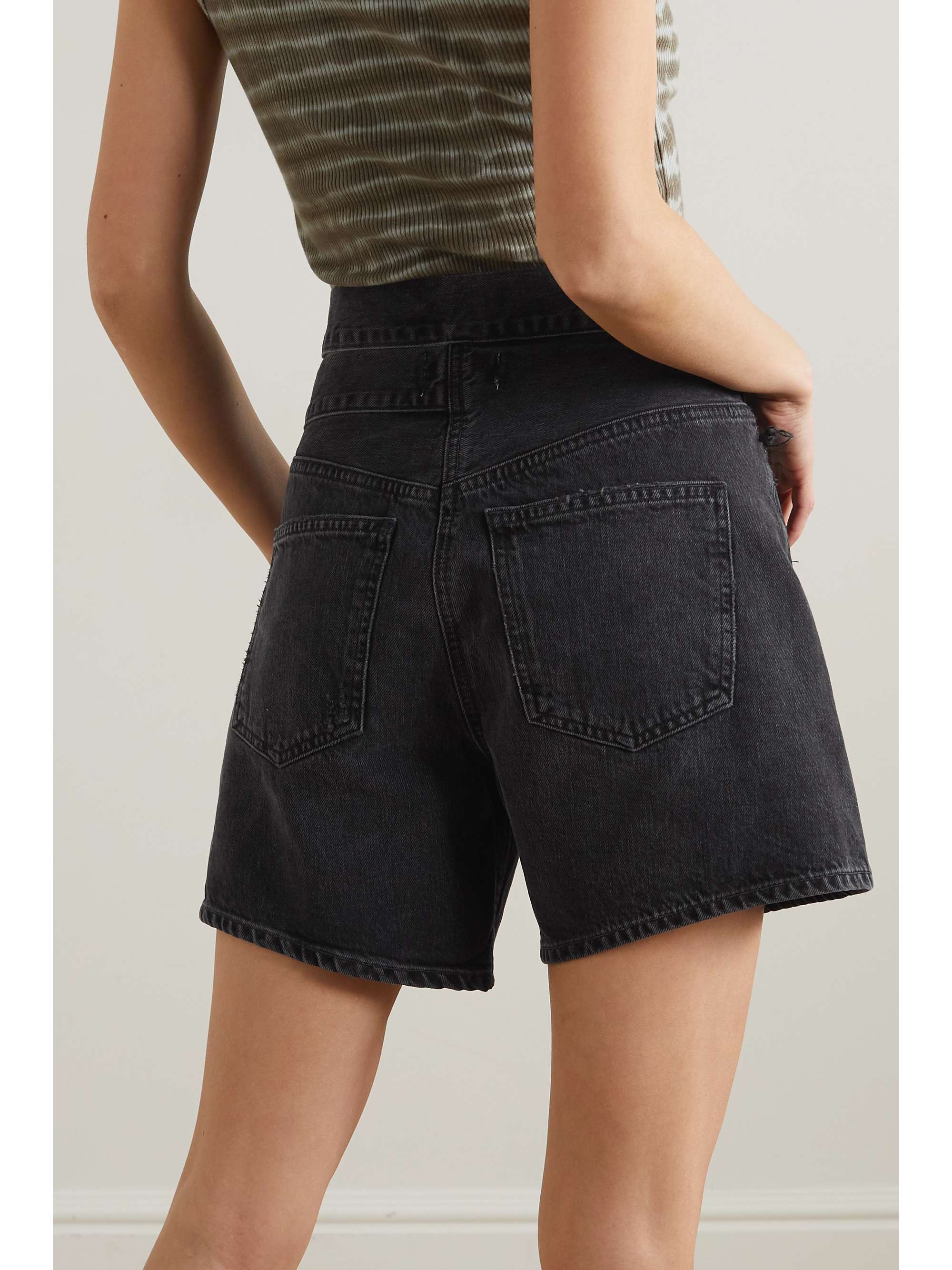 AGOLDE Broken Waistband cutout distressed organic denim shorts