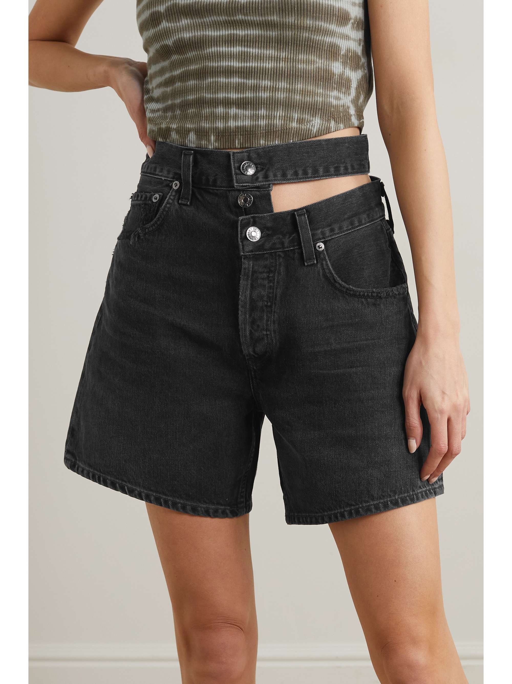 AGOLDE Broken Waistband cutout distressed organic denim shorts