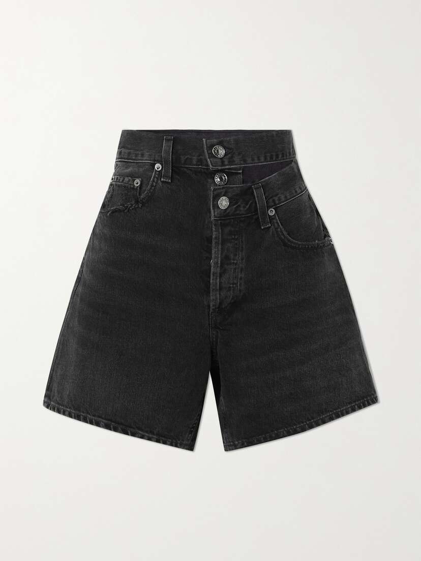 AGOLDE + Net Sustain Broken Waistband Cutout Distressed Organic Denim Shorts