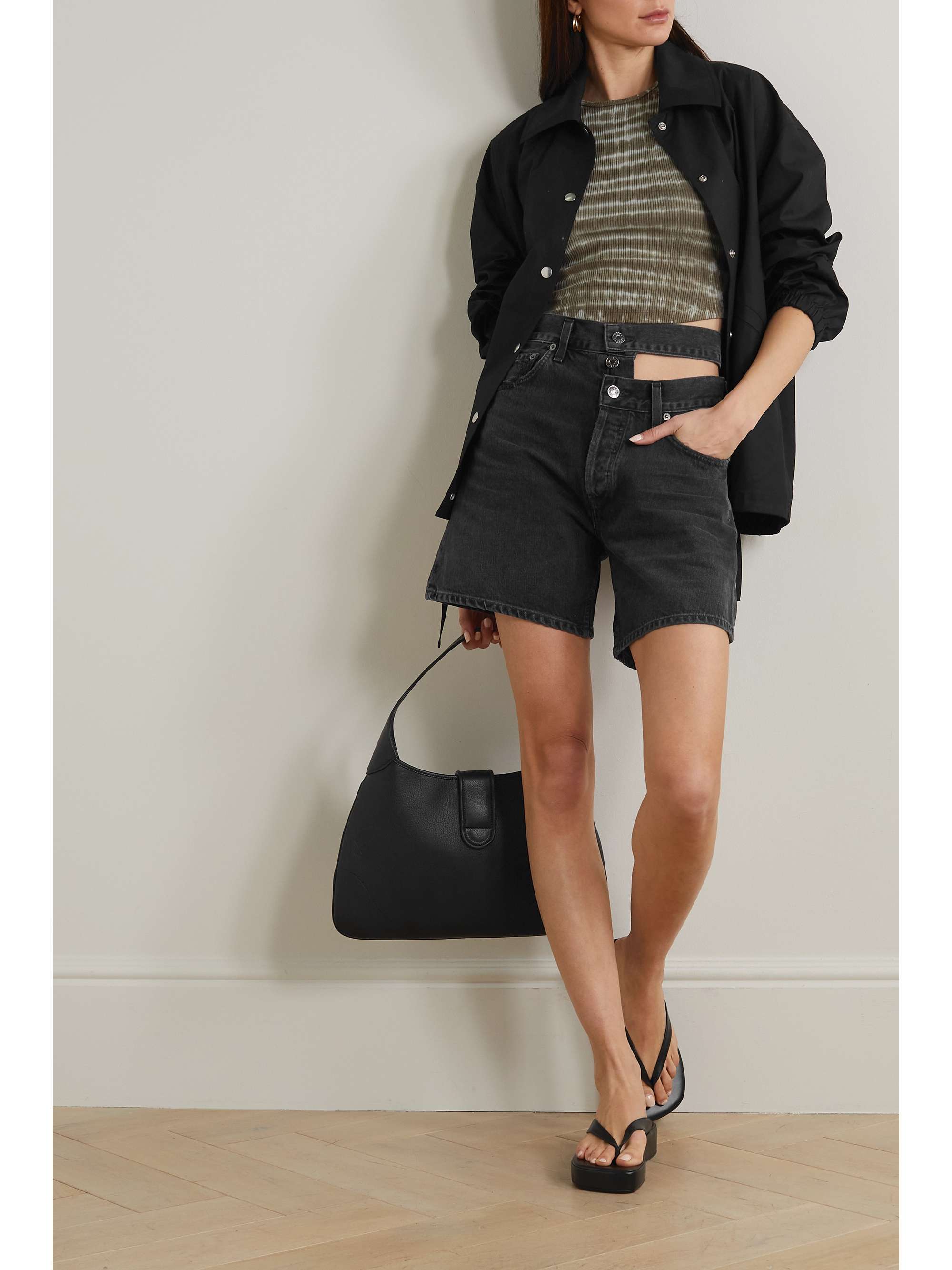 AGOLDE Broken Waistband cutout distressed organic denim shorts