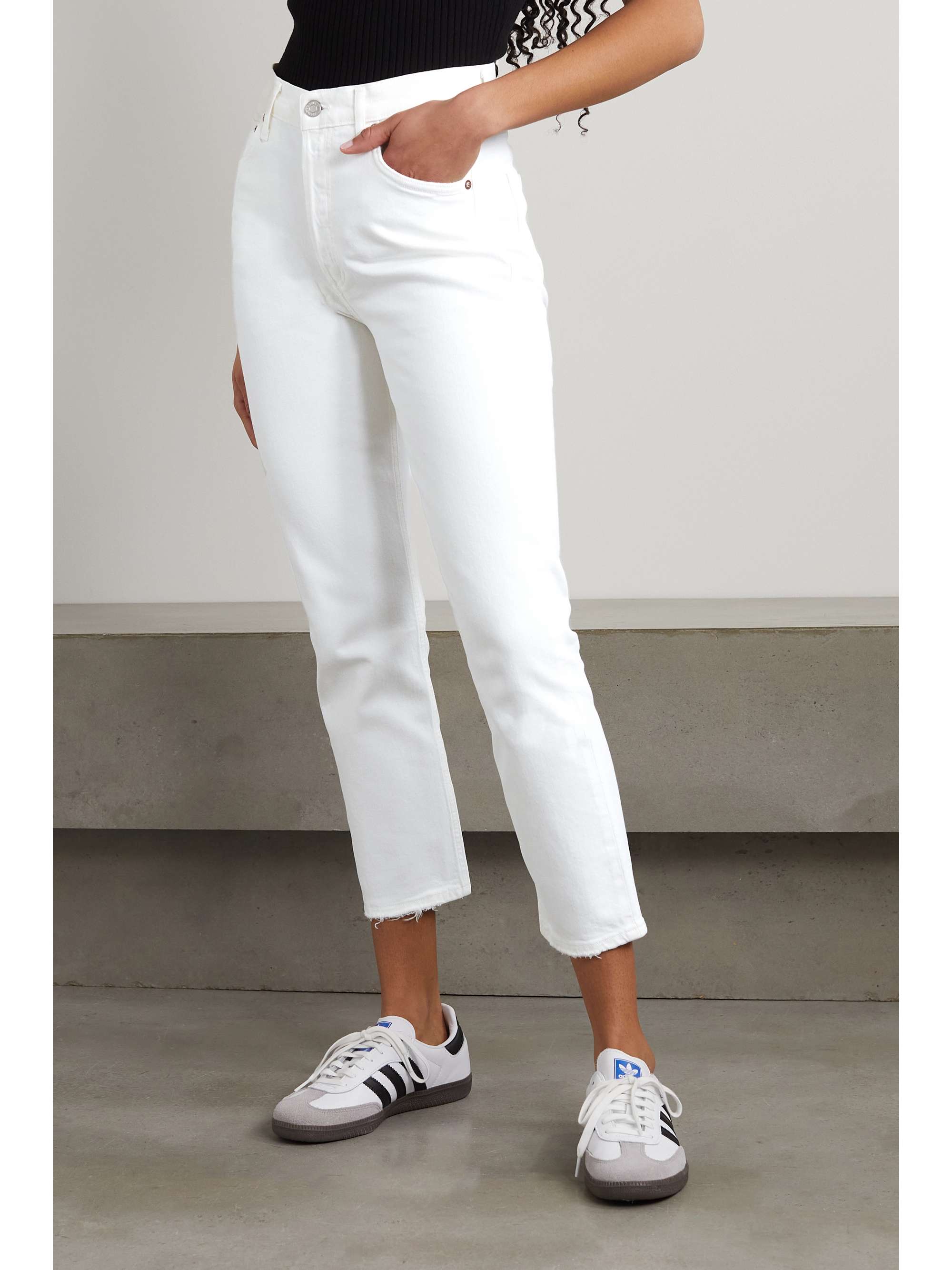 AGOLDE Riley frayed cropped high-rise straight-leg jeans