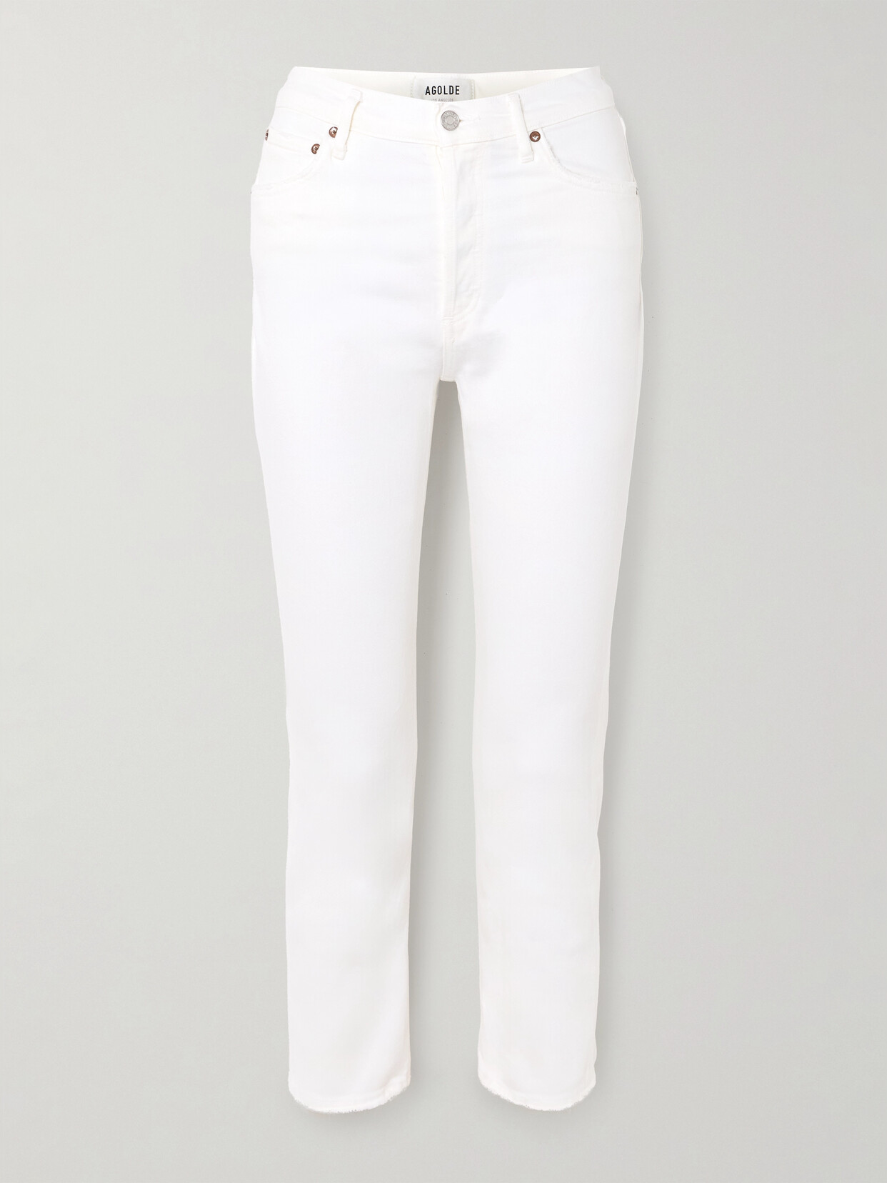 Shop Agolde Riley Frayed Cropped High-rise Straight-leg Jeans In White