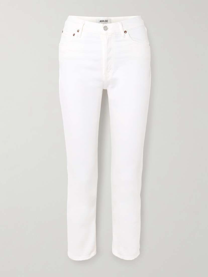 AGOLDE Riley Frayed Cropped High-rise Straight-leg Jeans