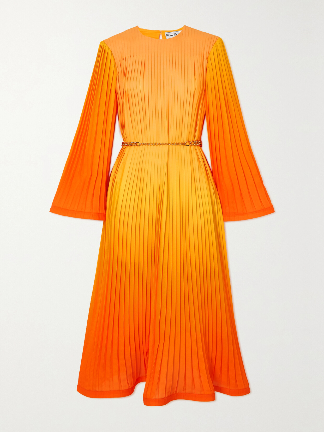 Rowen Rose Belted Ruffled Pleated Dégradé Recycled-georgette Midi Dress - Orange