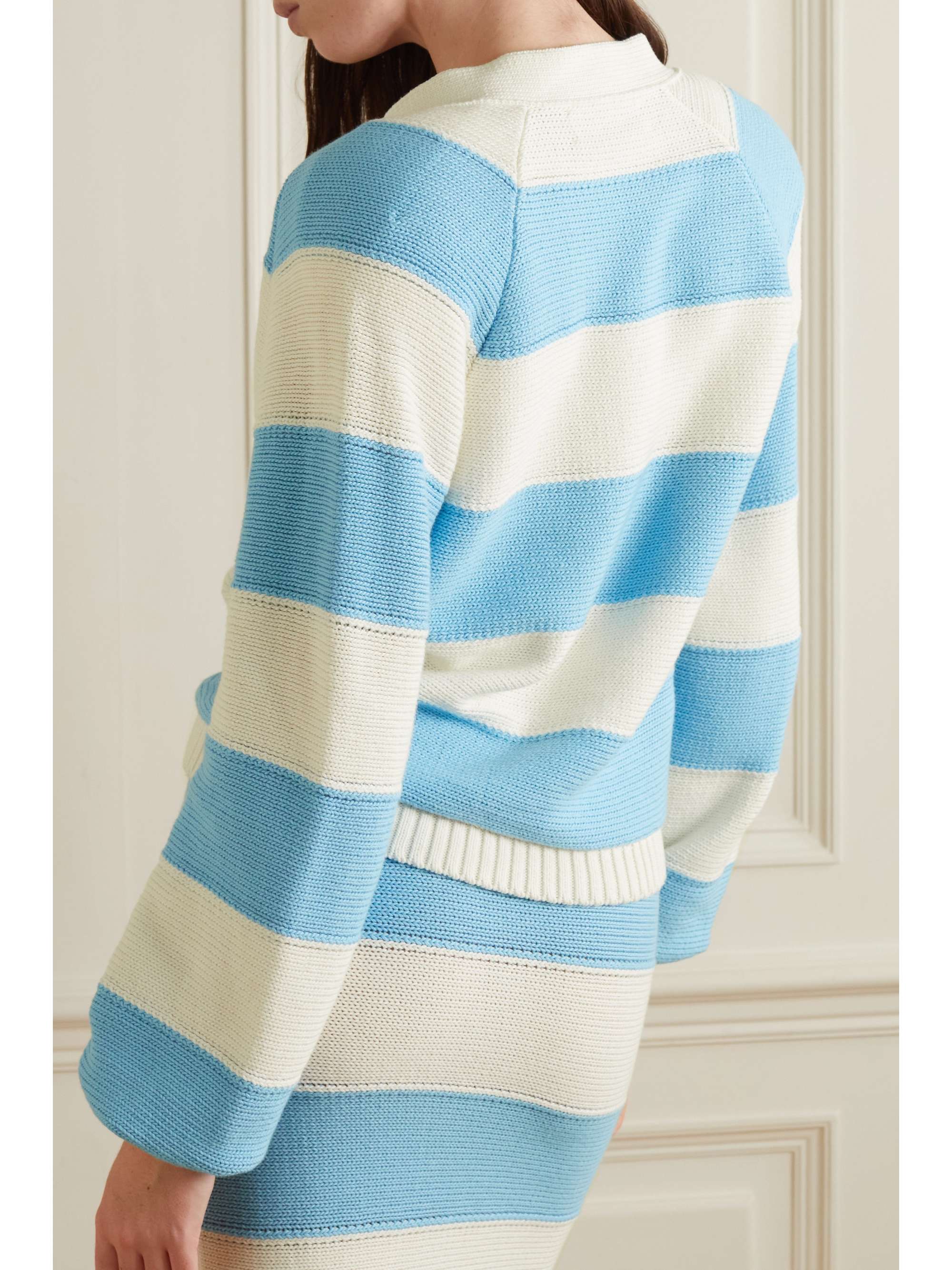 ROWEN ROSE Embroidered striped cotton cardigan