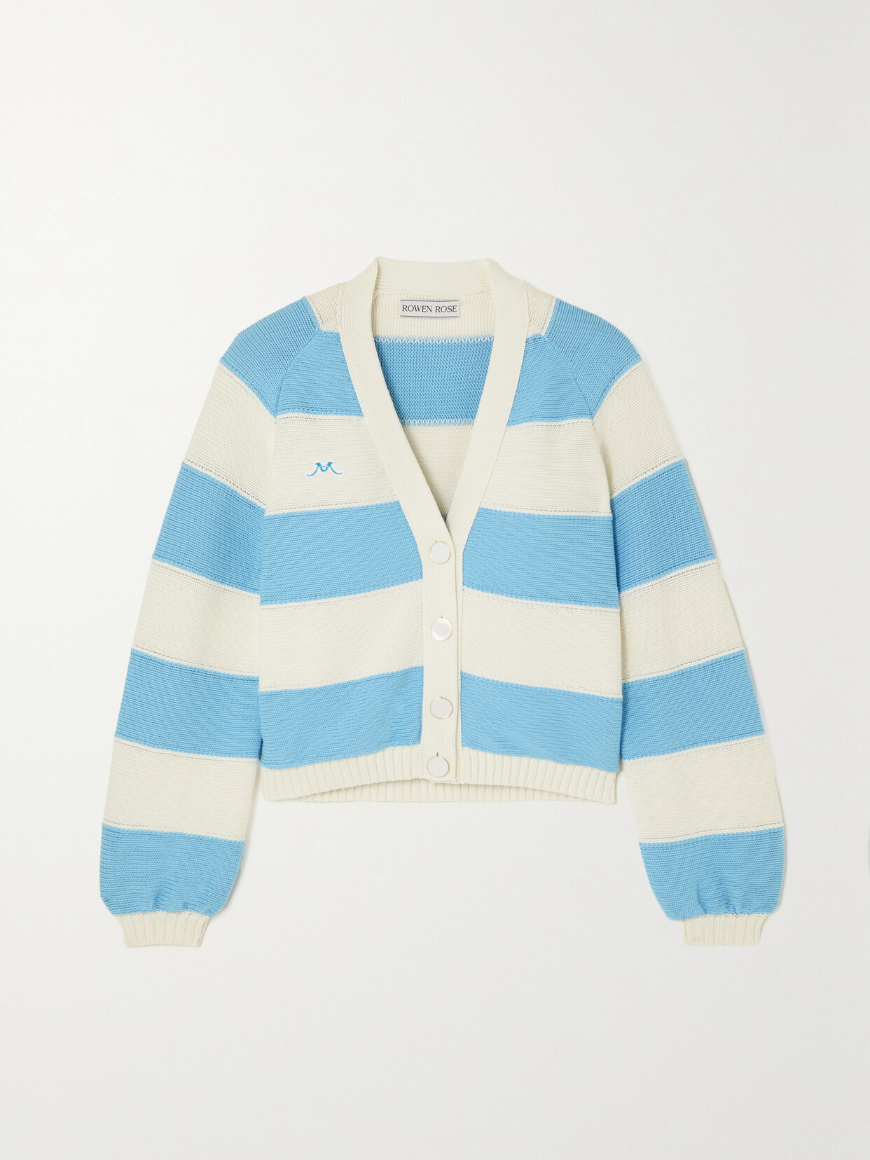 Rowen Rose Embroidered Striped Cotton Cardigan