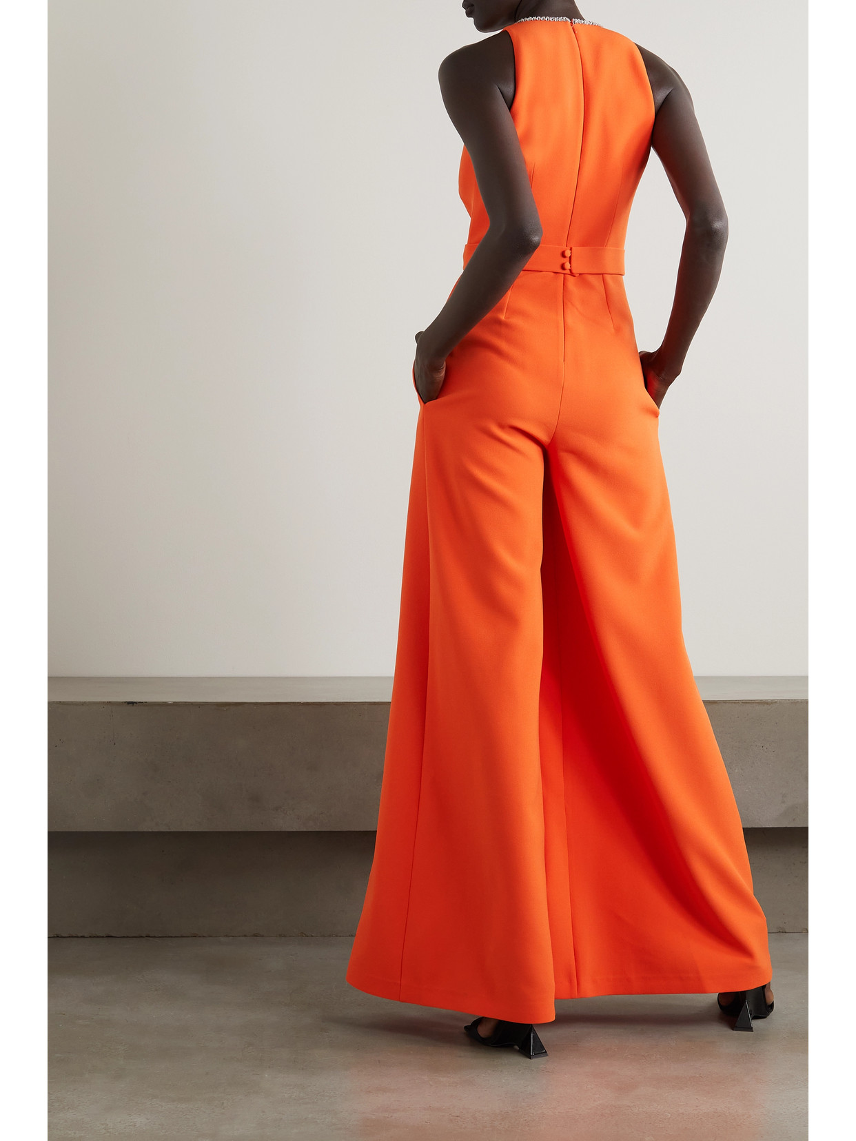 Safiyaa Eula Embellished Pleated Crepe Jumpsuit In Orange