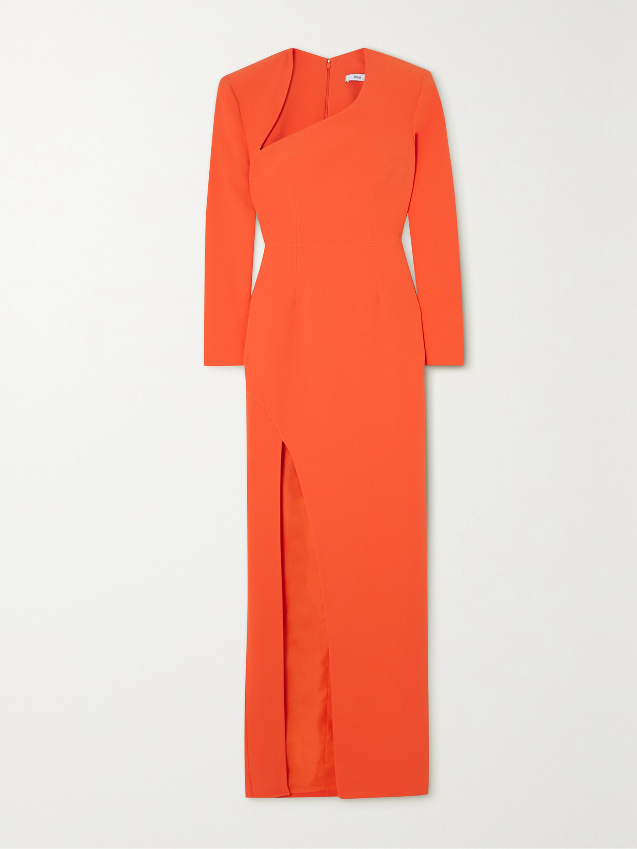 Safiyaa - Ottavia Belted Asymmetric Crepe Gown - Orange