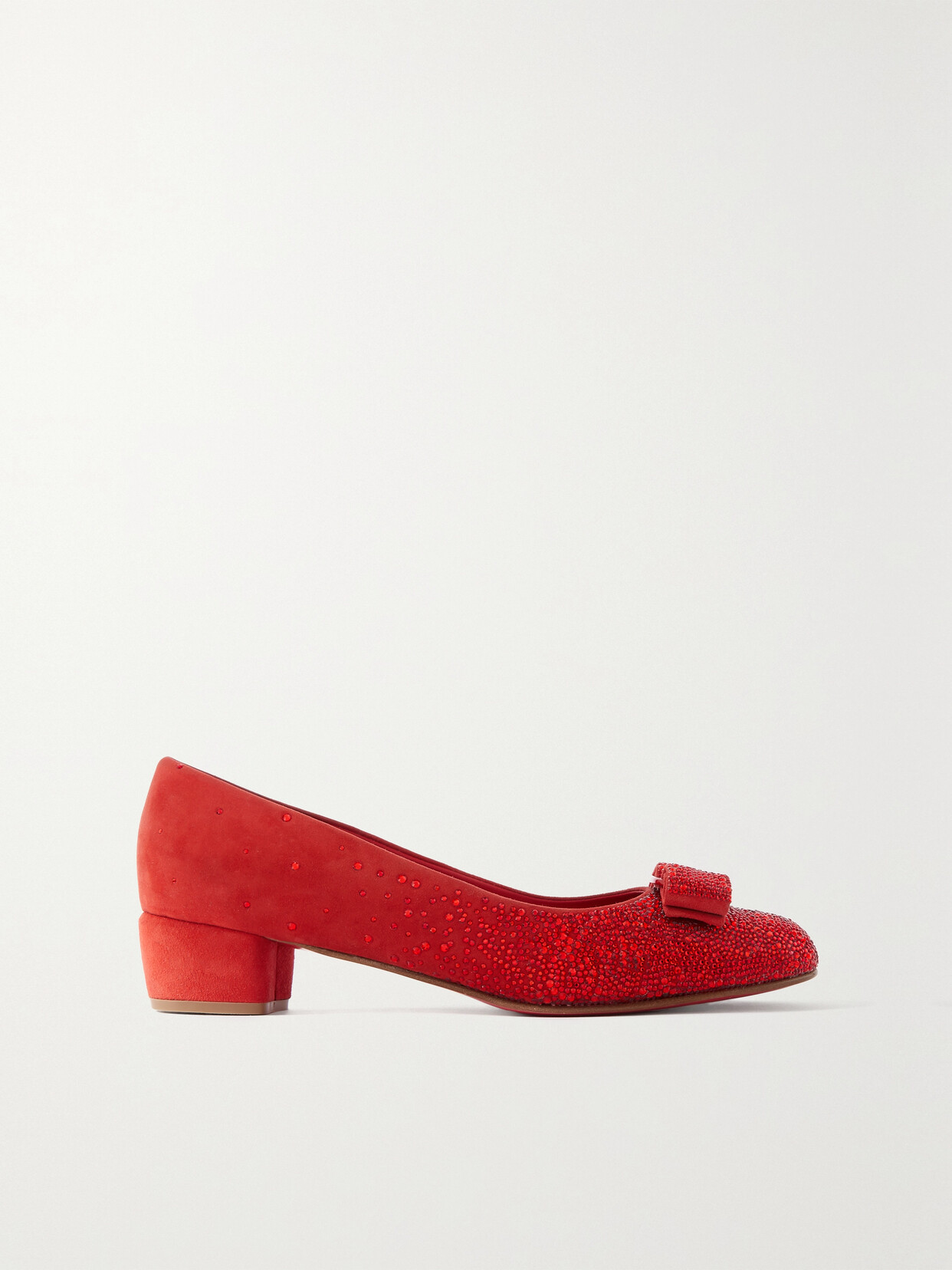 Ferragamo - Vara Crystal-embellished Suede Pumps - Red