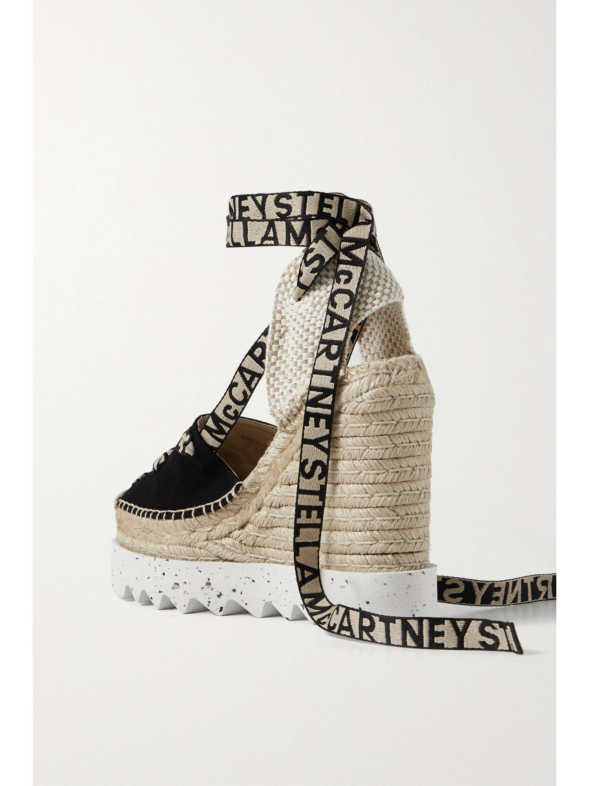 STELLA MCCARTNEY Gaia logo-jacquard and cotton-canvas wedge espadrilles