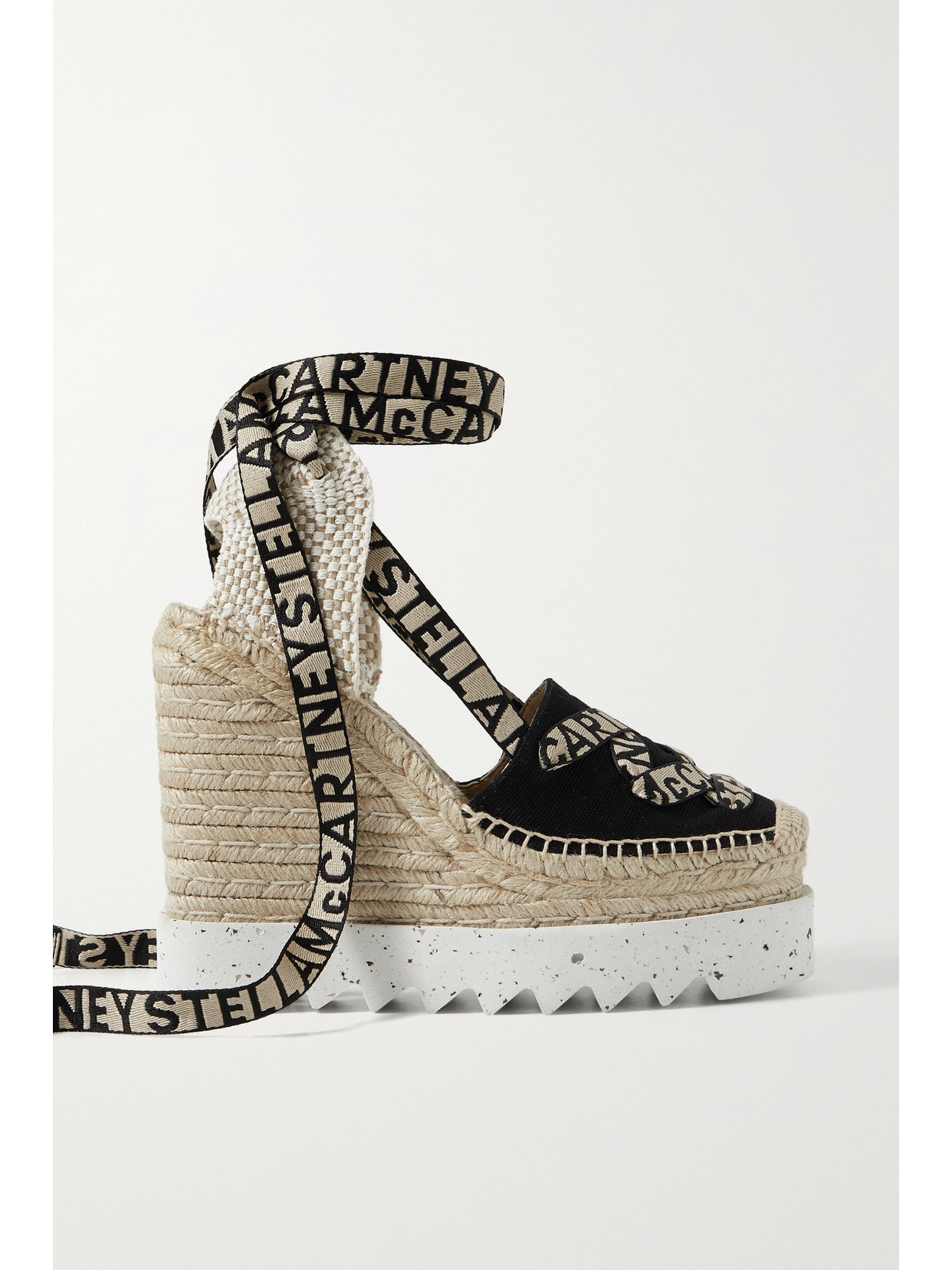 Shop Stella Mccartney Gaia Logo-jacquard And Cotton-canvas Wedge Espadrilles In Black