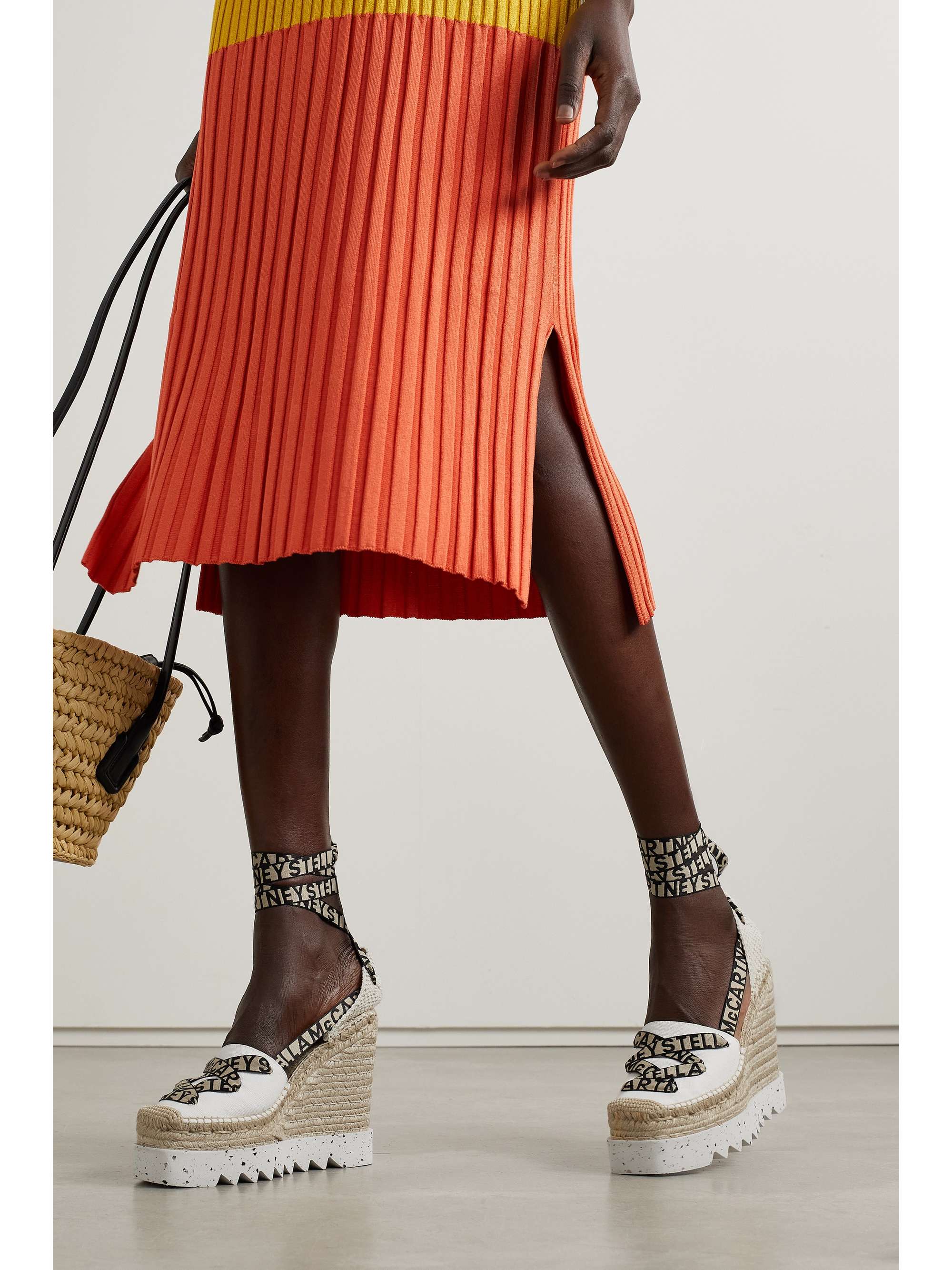 STELLA MCCARTNEY Gaia logo-jacquard and cotton-canvas wedge espadrilles