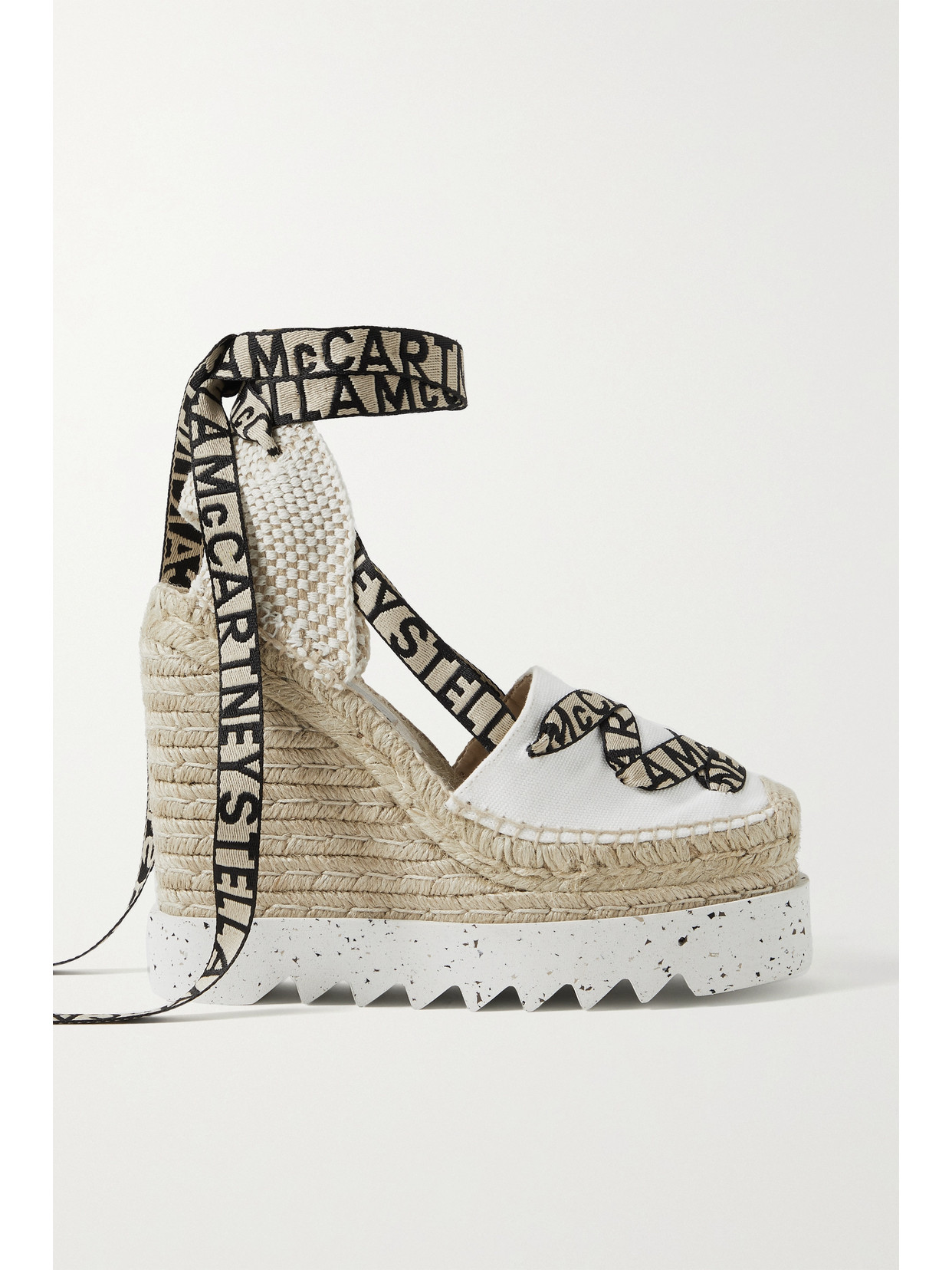 Stella McCartney - Gaia Logo-jacquard And Cotton-canvas Wedge Espadrilles - Neutrals