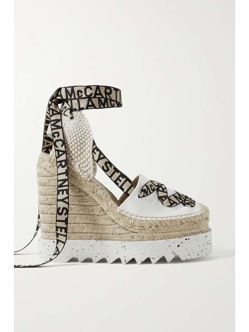 Stella McCartney Gaia Logo-jacquard And Cotton-canvas Wedge Espadrilles