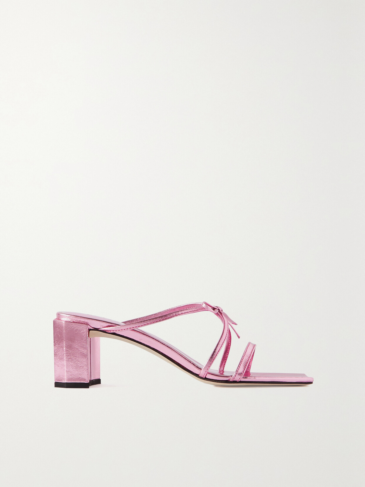 BY FAR - June Bow-detailed Metallic Leather Mules - Pink