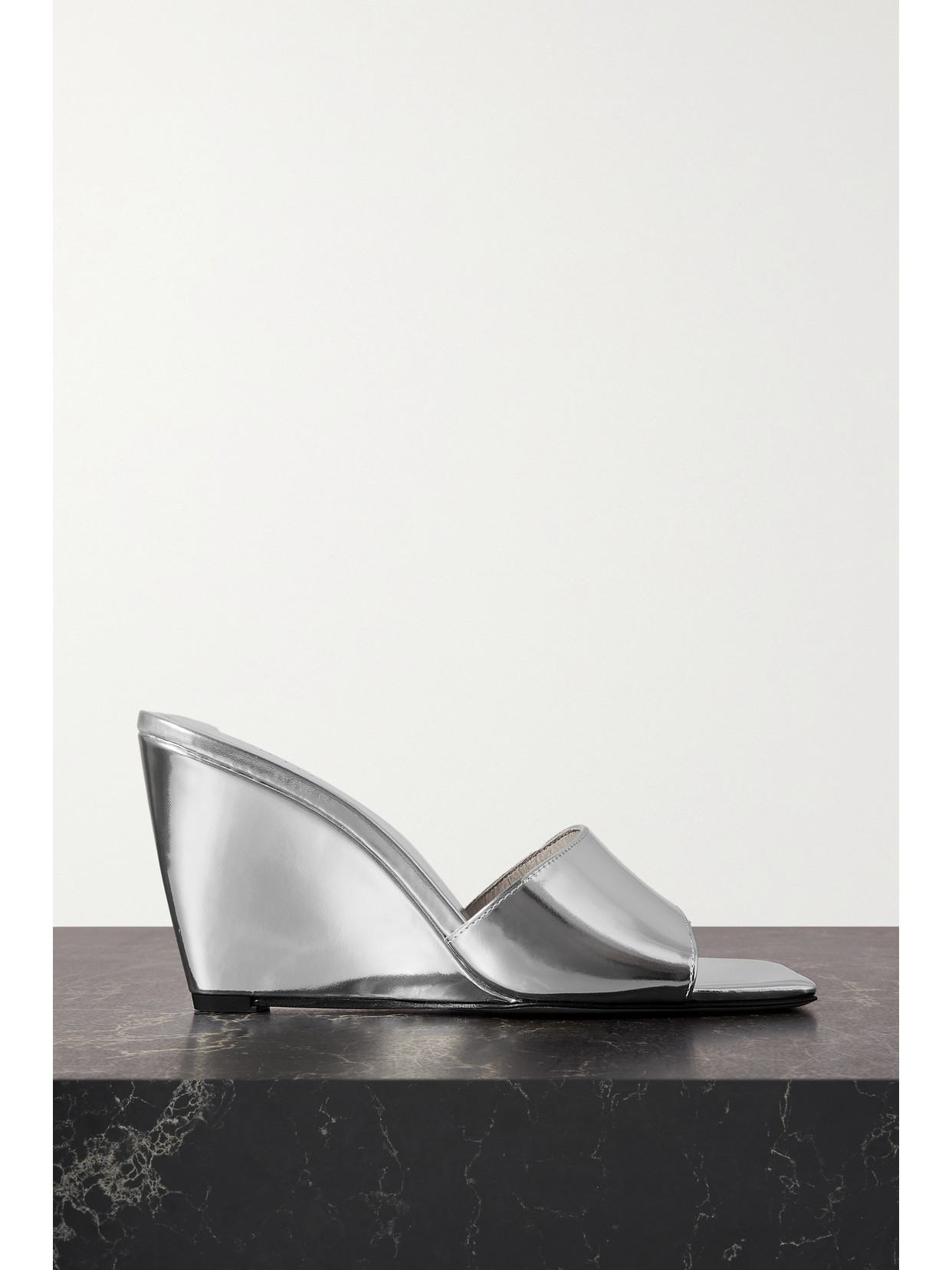 Wandler - Gaia Mirrored-leather Wedge Mules - Silver