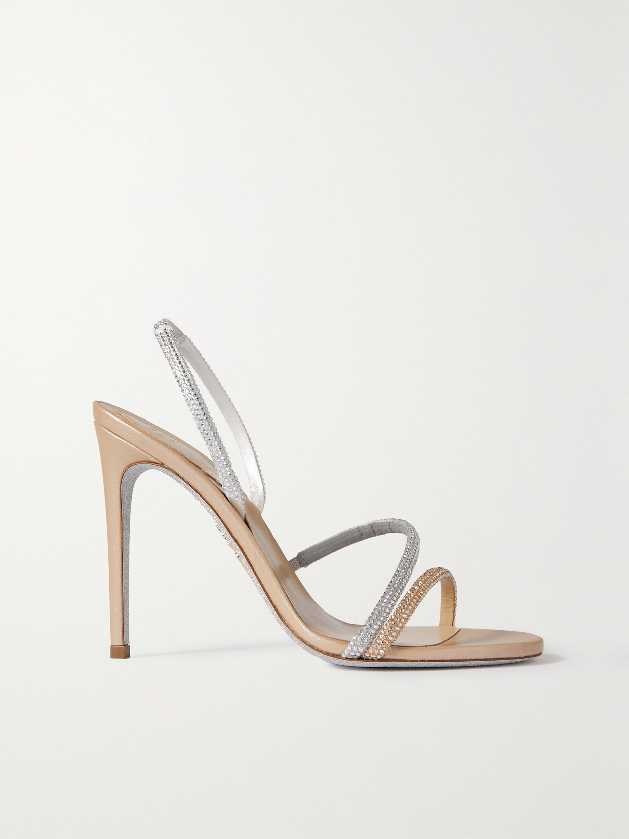 René Caovilla Irina Crystal-embellished Metallic Satin Slingback Sandals - Neutrals