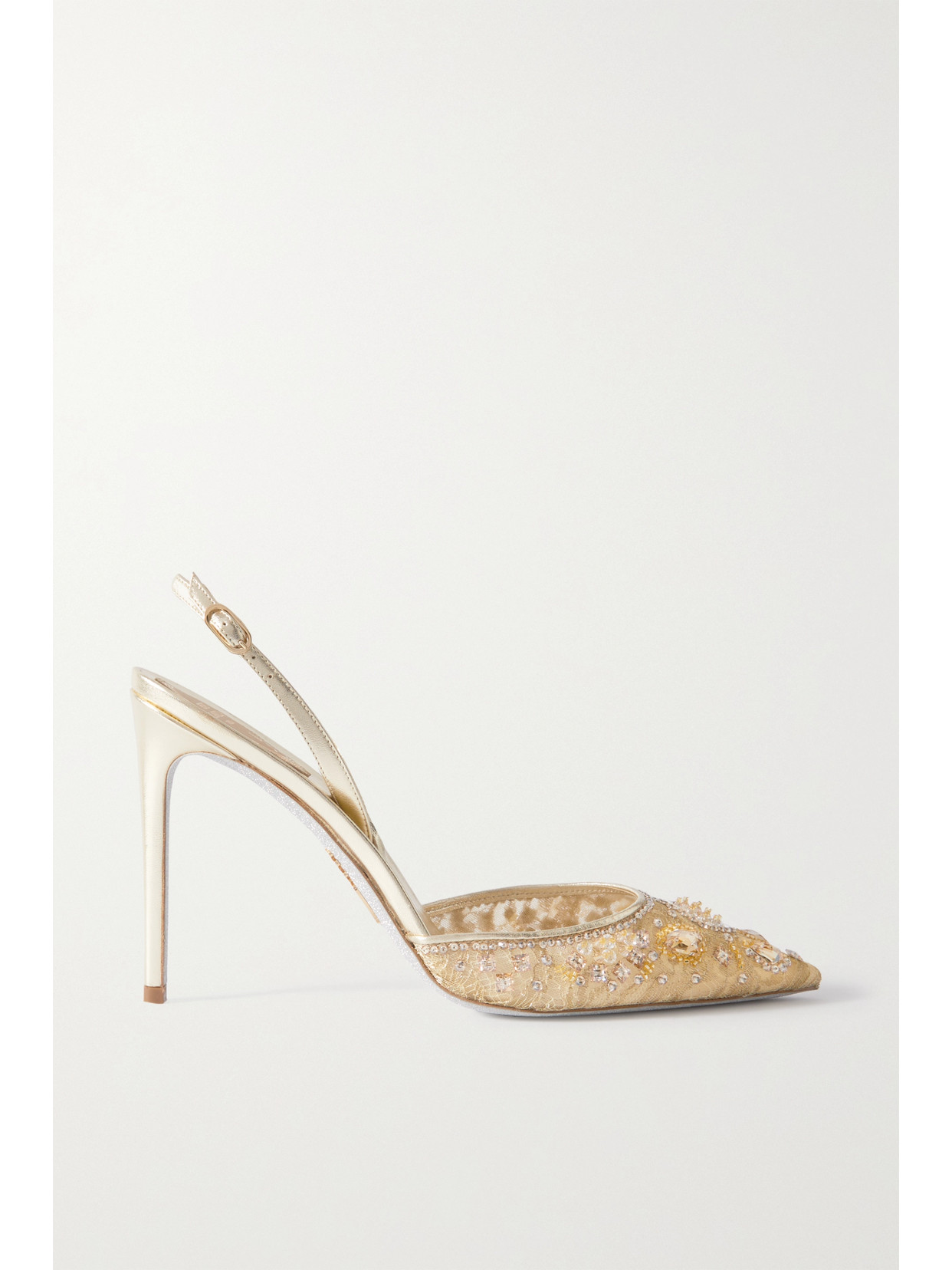 René Caovilla Crystal-embellished Lace And Metallic Leather Pumps