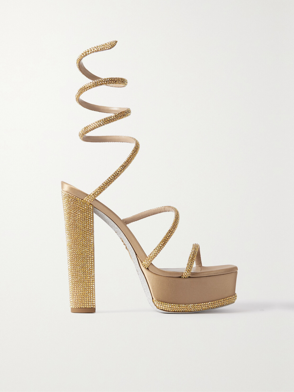 RENÉ CAOVILLA CRYSTAL-EMBELLISHED SATIN PLATFORM SANDALS
